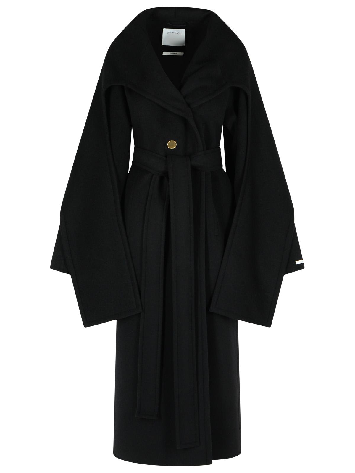 コート SPORTMAX COAT WITH SCARF COLLAR Sportmax Baldo Black Virgin Wool Coat With Scarf Collar