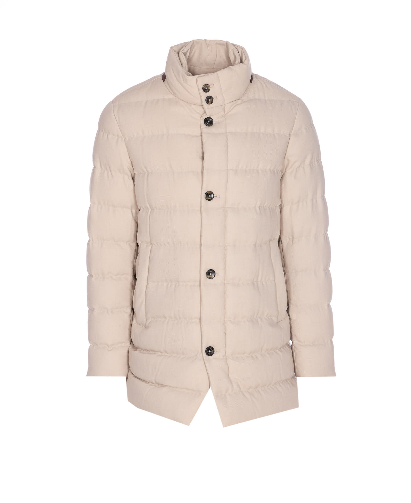 Herno Beige Single Breasted Down Jacket In Neutral