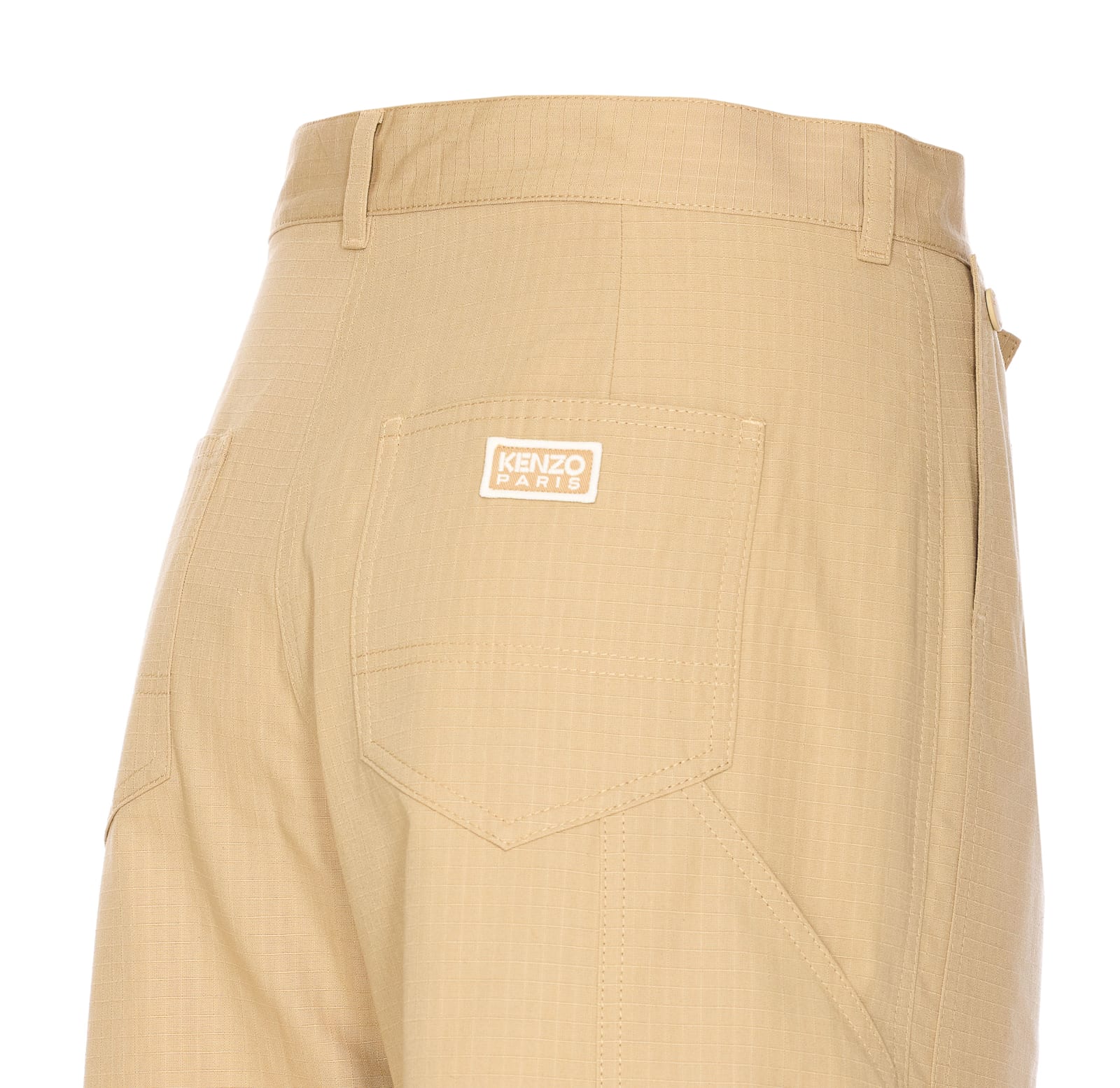 Kenzo Cargo Style Wide Leg Trousers With Pockets In Beige