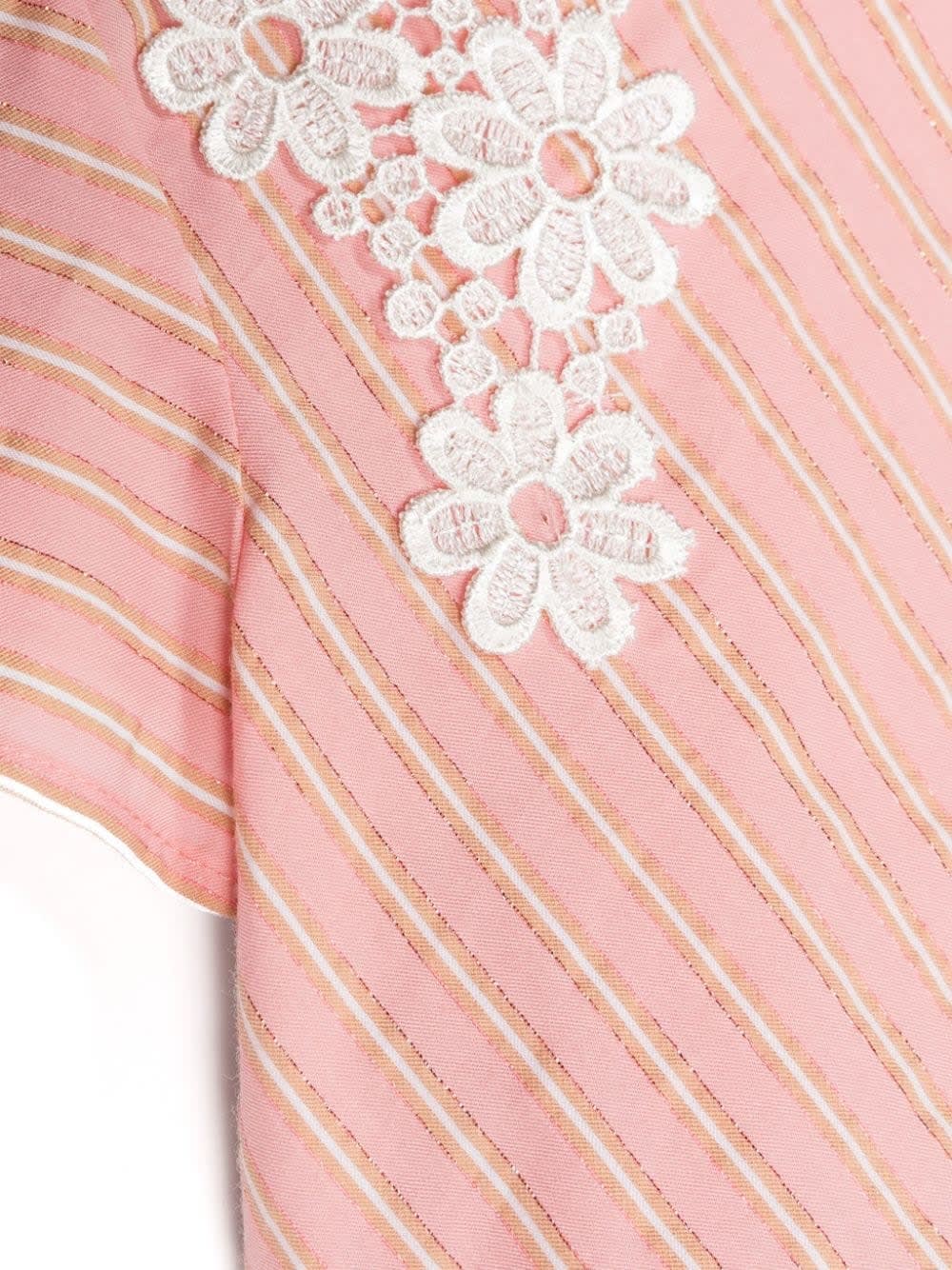 Shop Simonetta Pink Lamé Striped Shirt With Lace
