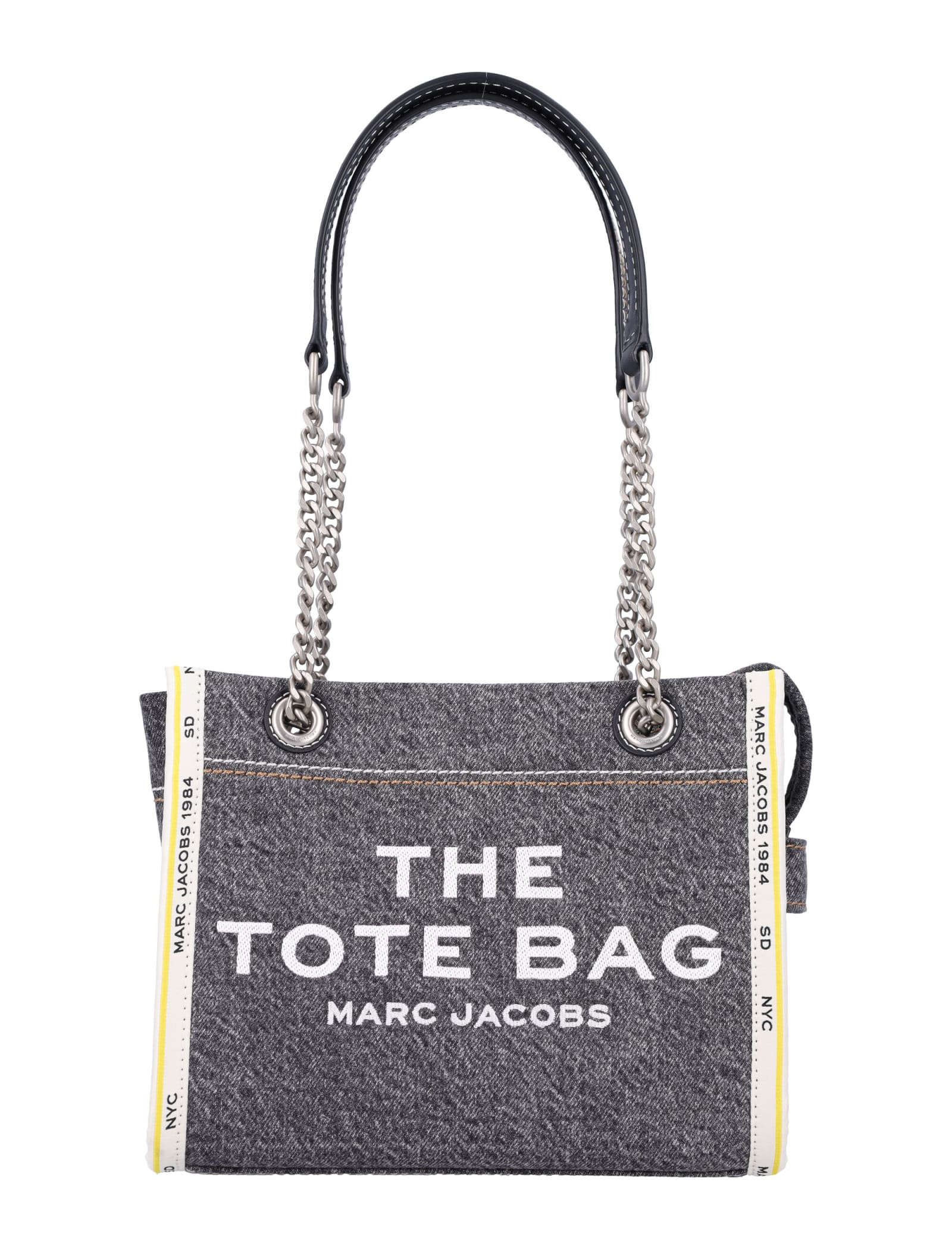 Shop Marc Jacobs The Denim Chain Small Tote Bag In Black Wash