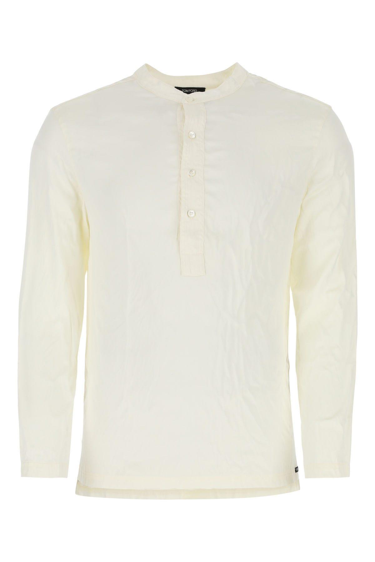 Shop Tom Ford White Stretch Satin Pyjama Shirt In Ivory