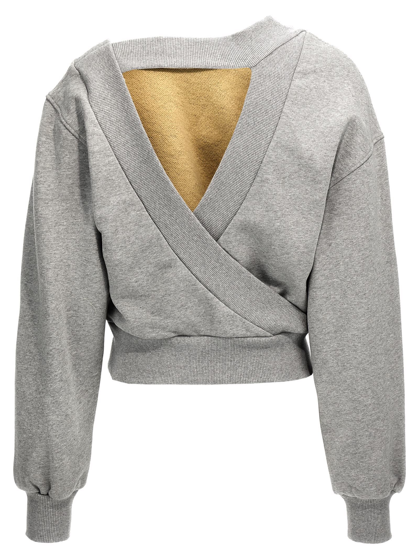Attico Logo Sweatshirt With Crossed Neckline And Open Back In Gray