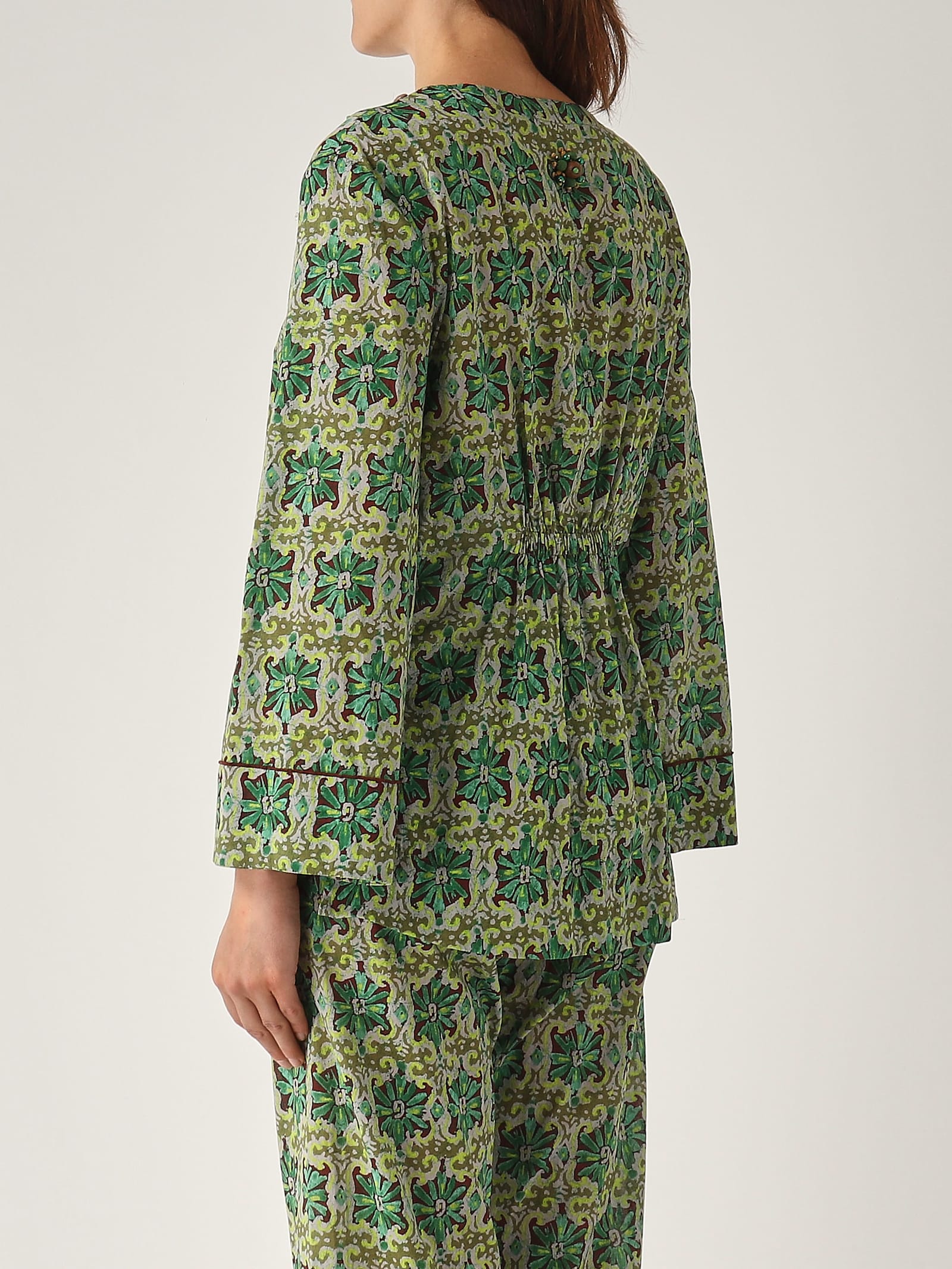 Maliparmi Caftano Flower Batik Cardigan In Green