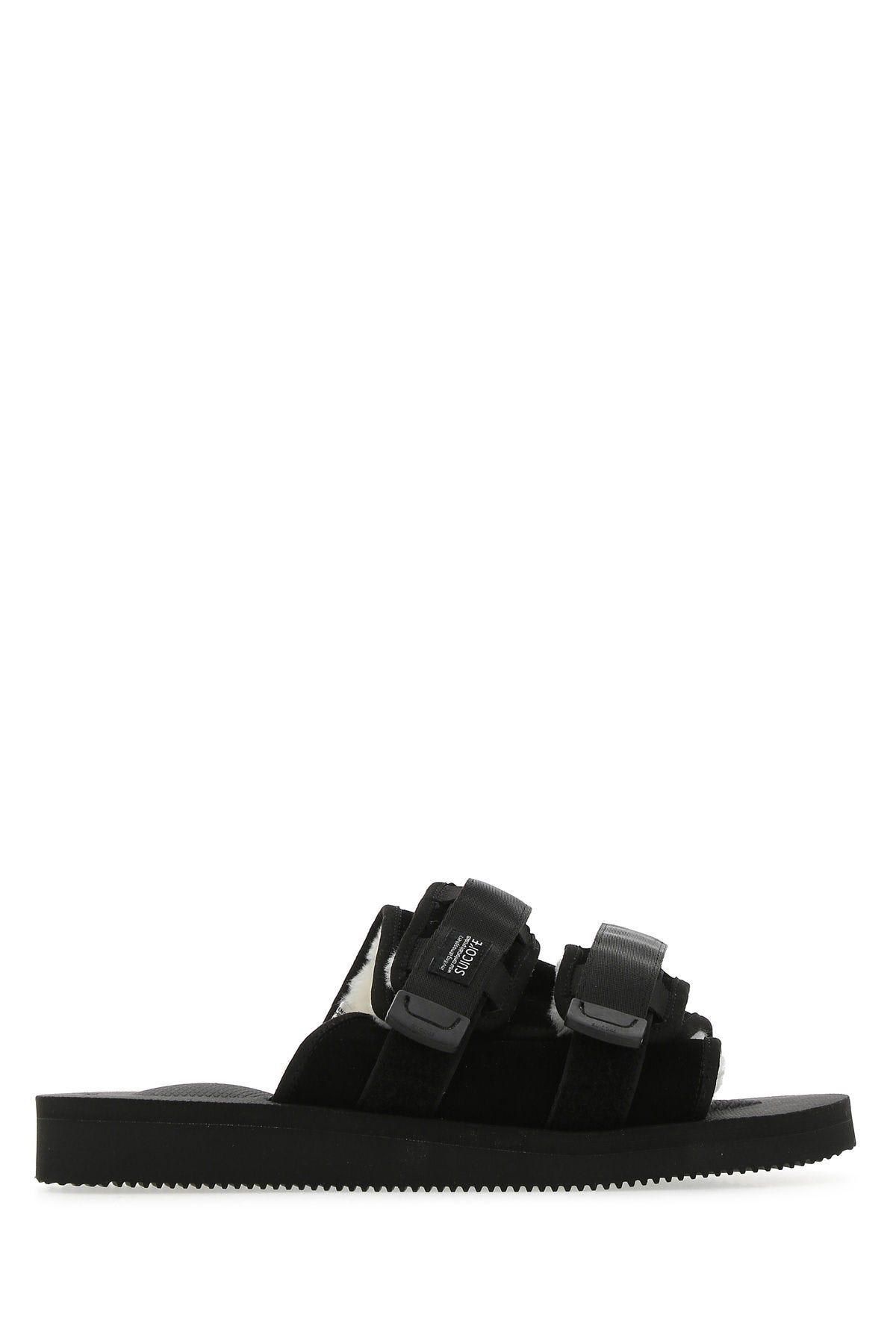 SUICOKE Black Suede Moto Slippers