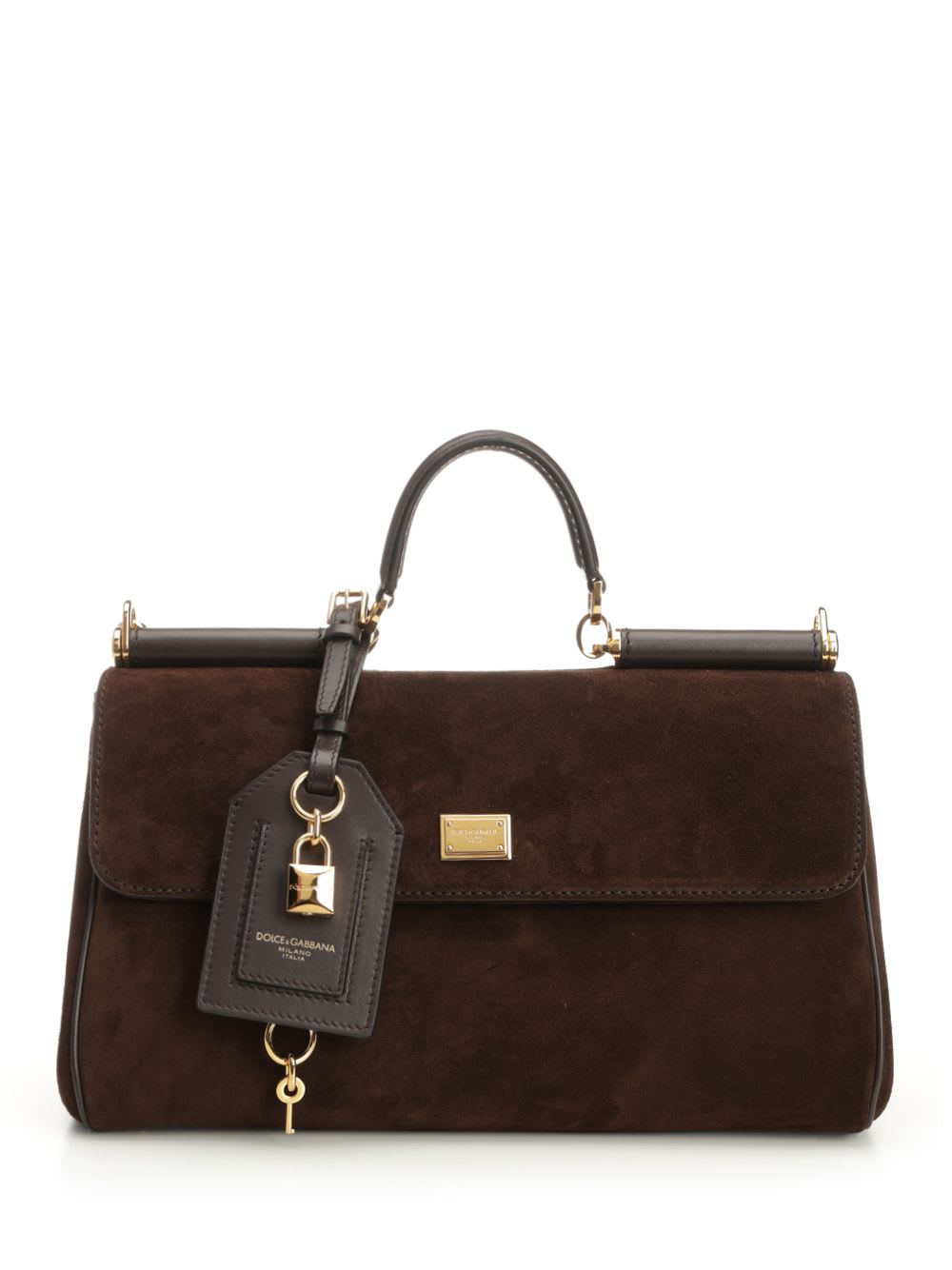 Dolce & Gabbana My Suede Tote Bag Decorated With A Sicily Padlock In Brown