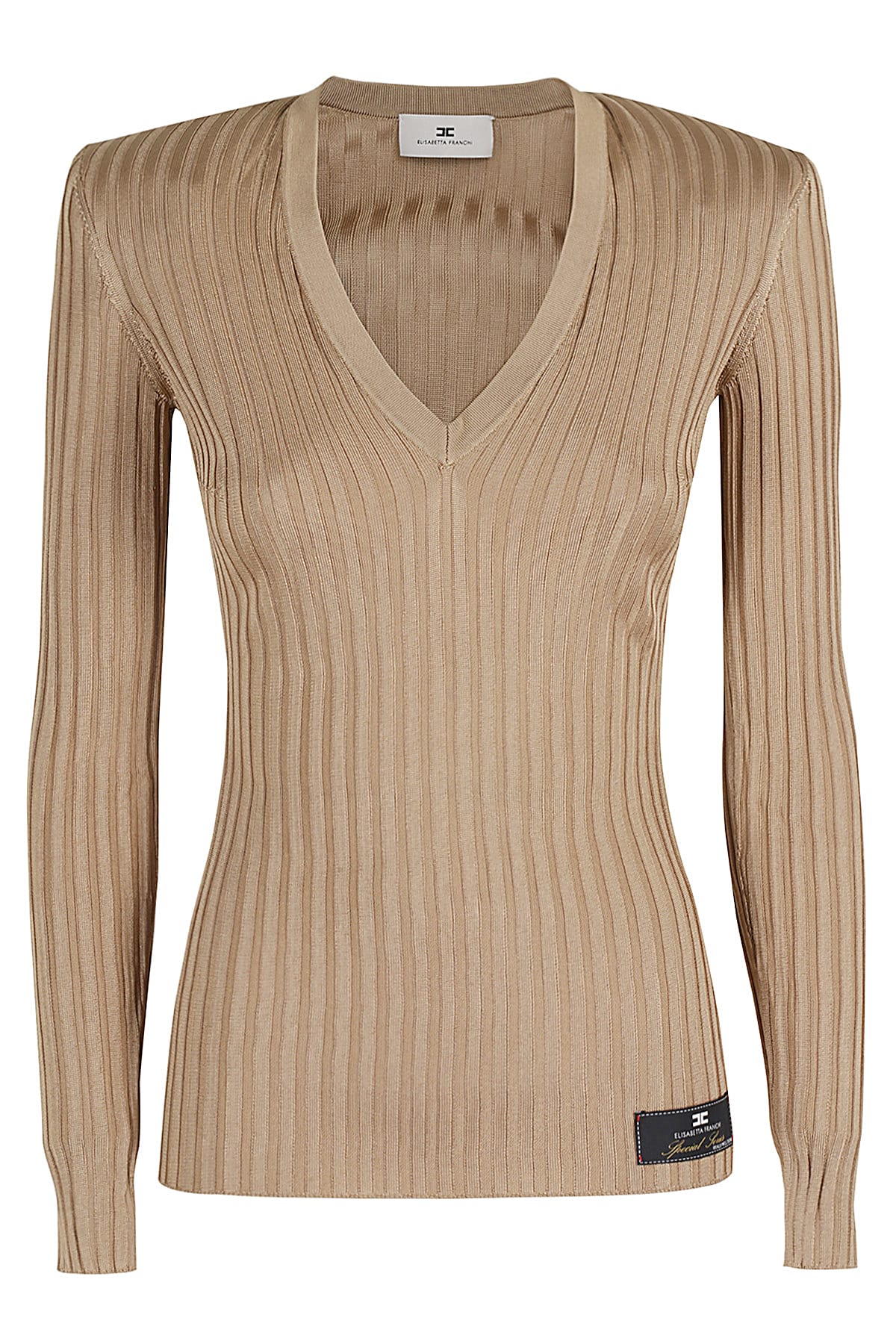 Shop Elisabetta Franchi Maglia Tricot In Camel