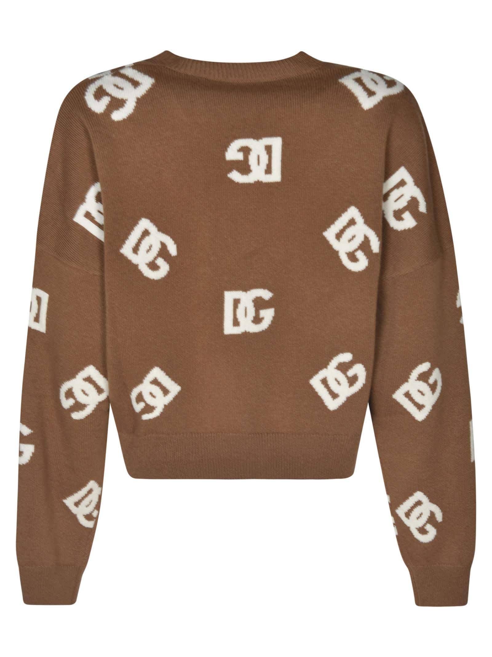 Shop Dolce & Gabbana Logo Embroidery Cropped Sweater In Beige