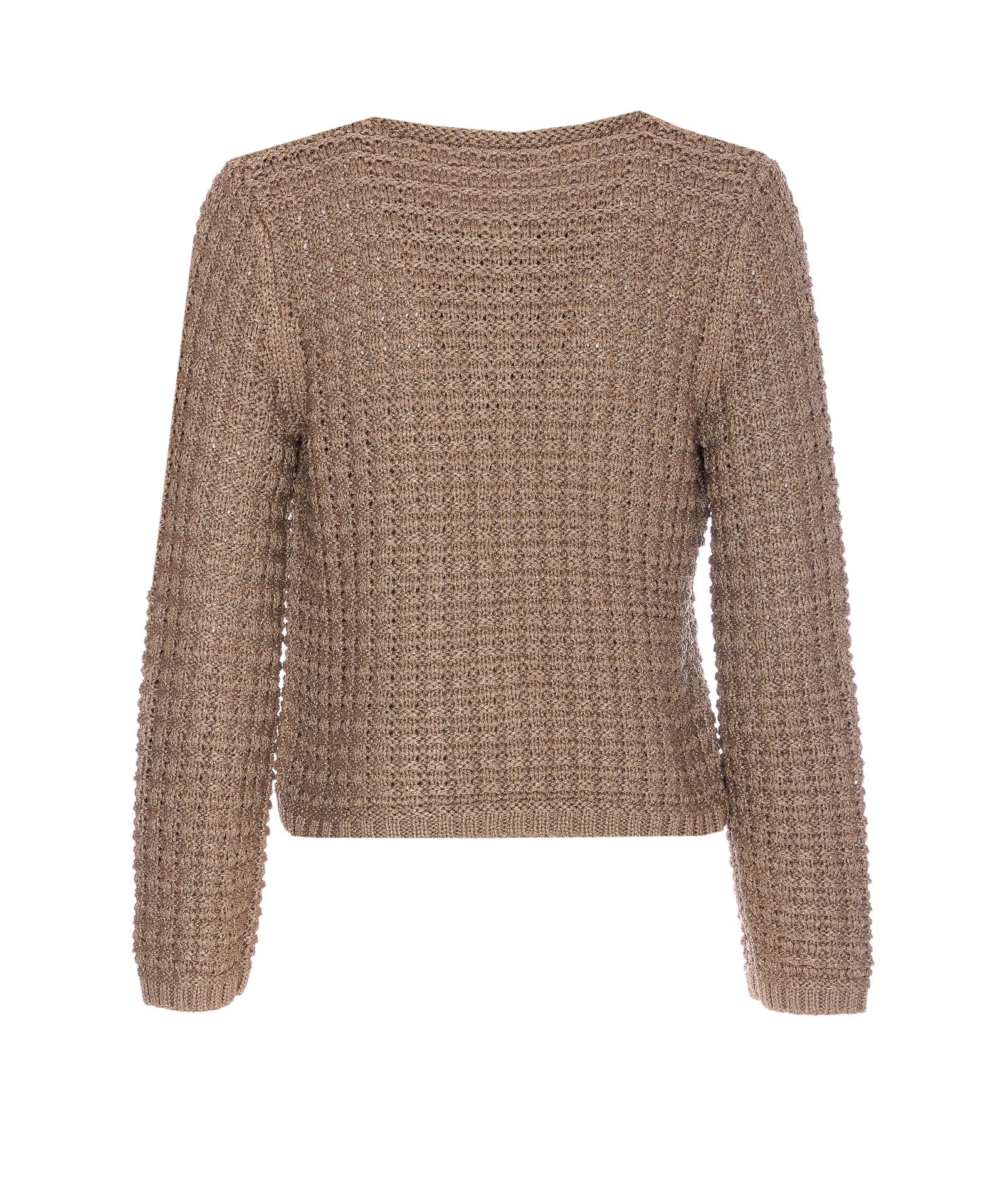 Liu •jo Crewneck Knitted Lurex Metallic Finish Jacket In Beige