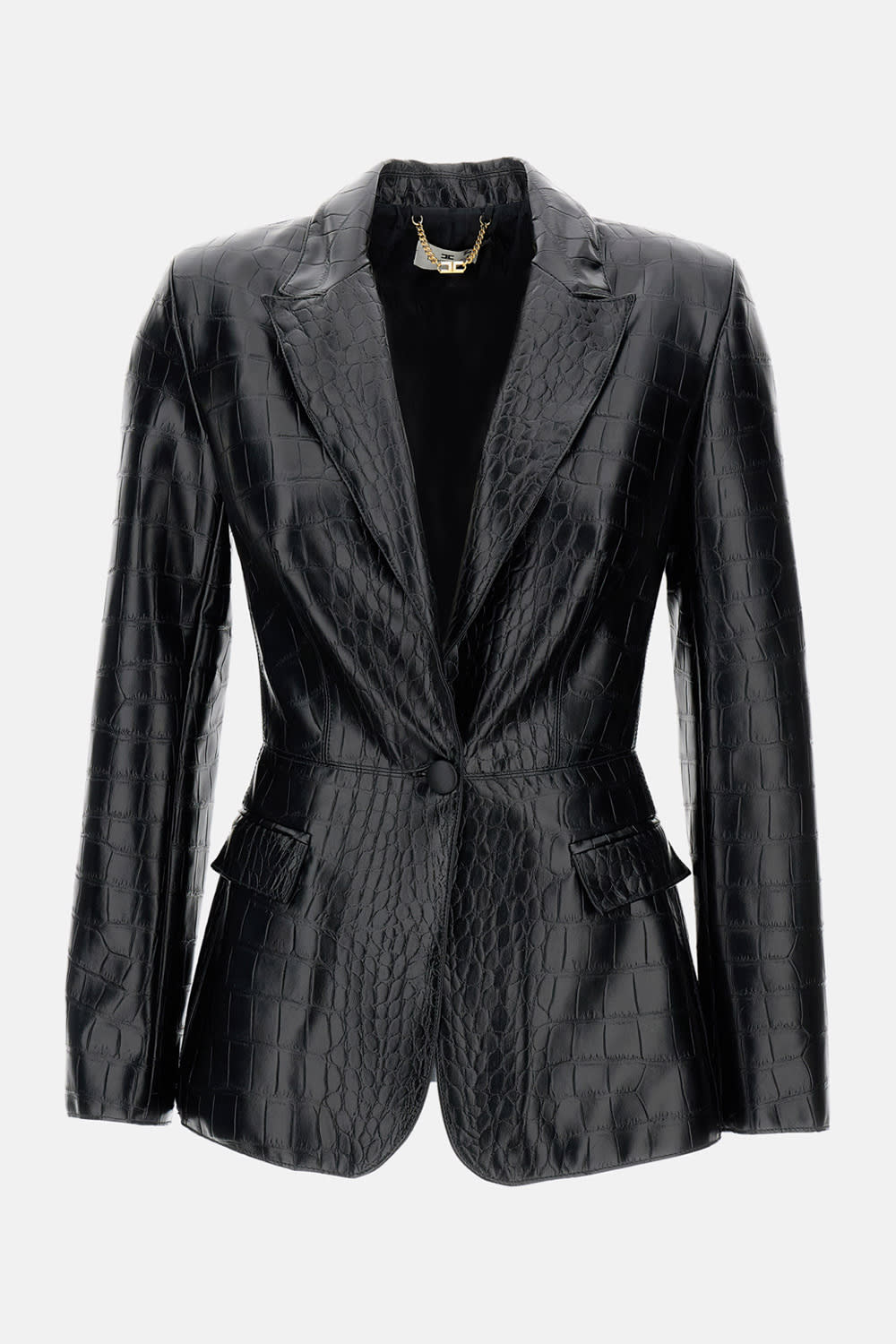 Elisabetta Franchi Crocodile Print Blazer In Black