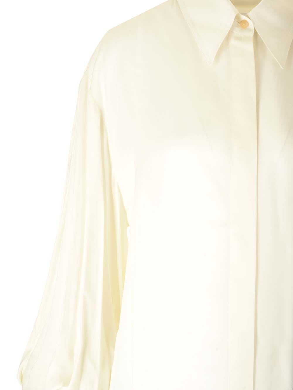 Shop Khaite Satin Long Shirt In White