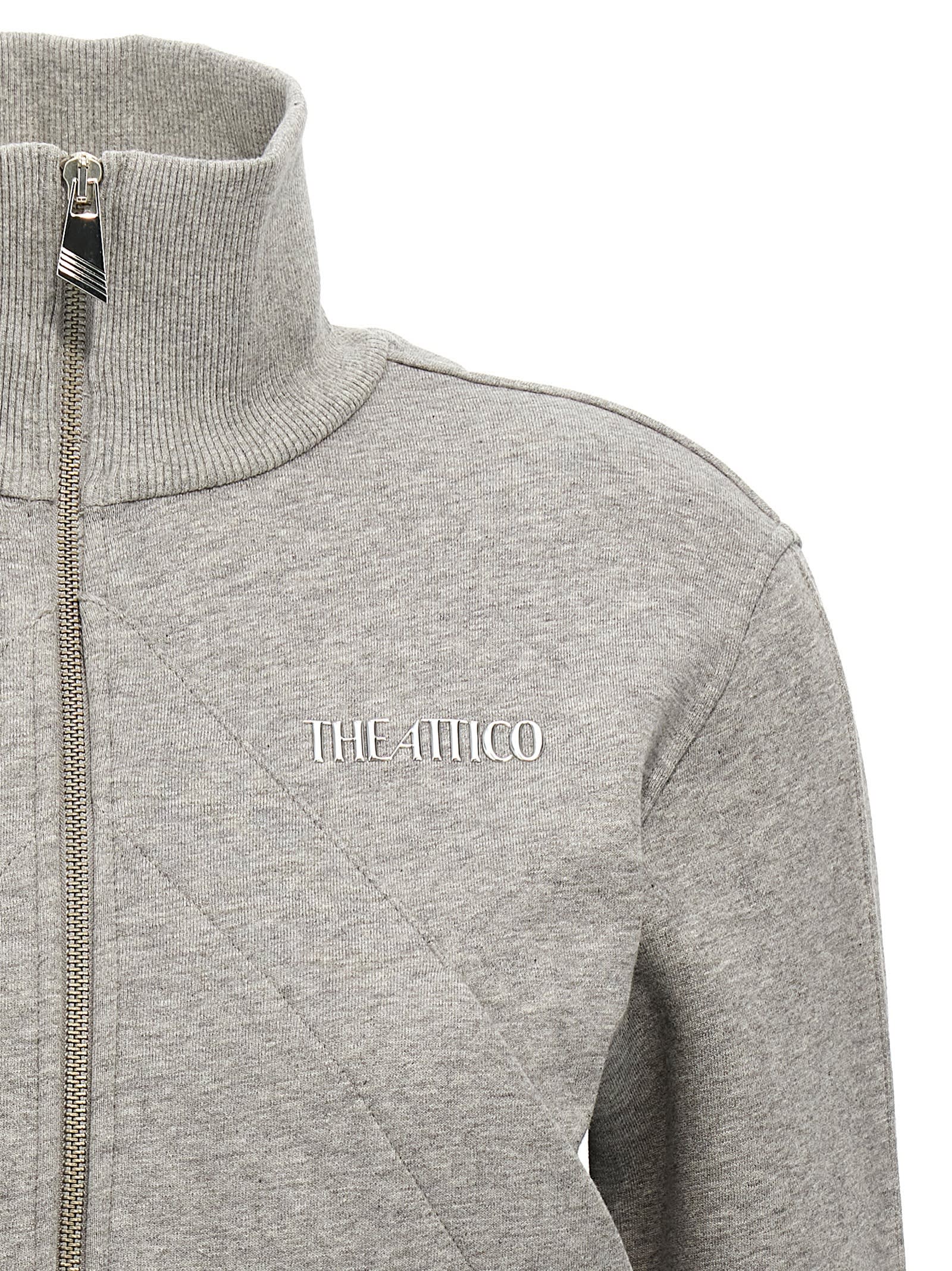 Attico High Collar Ribbed Sweatshirt In Gray