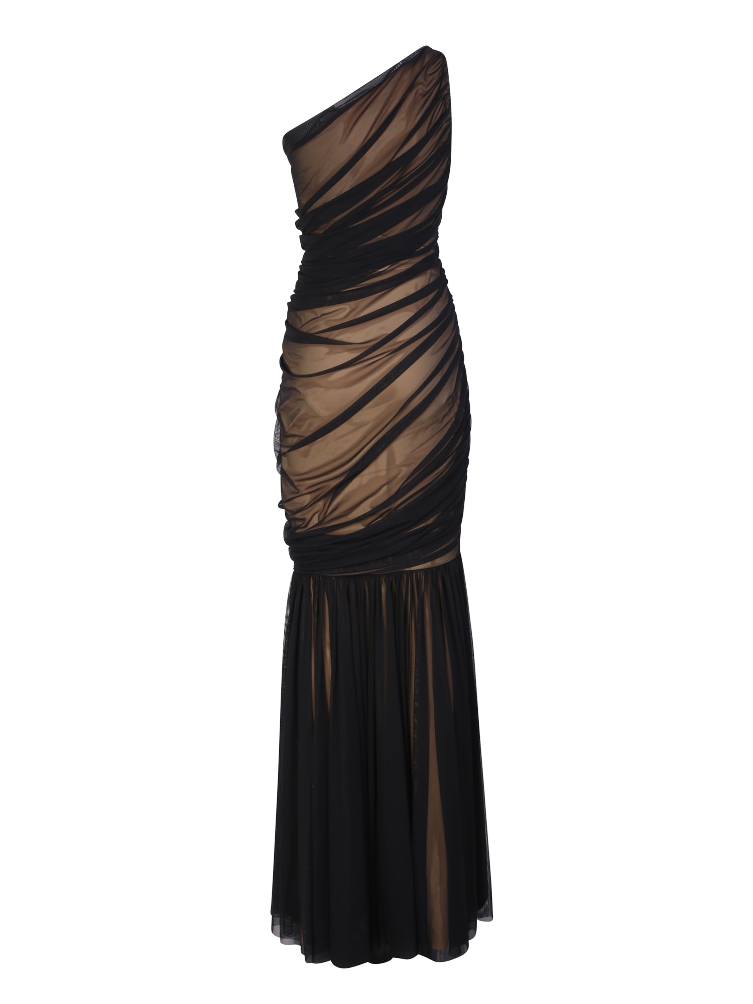 Norma Kamali Diana Mesh Fishtail Gown In Black | ModeSens