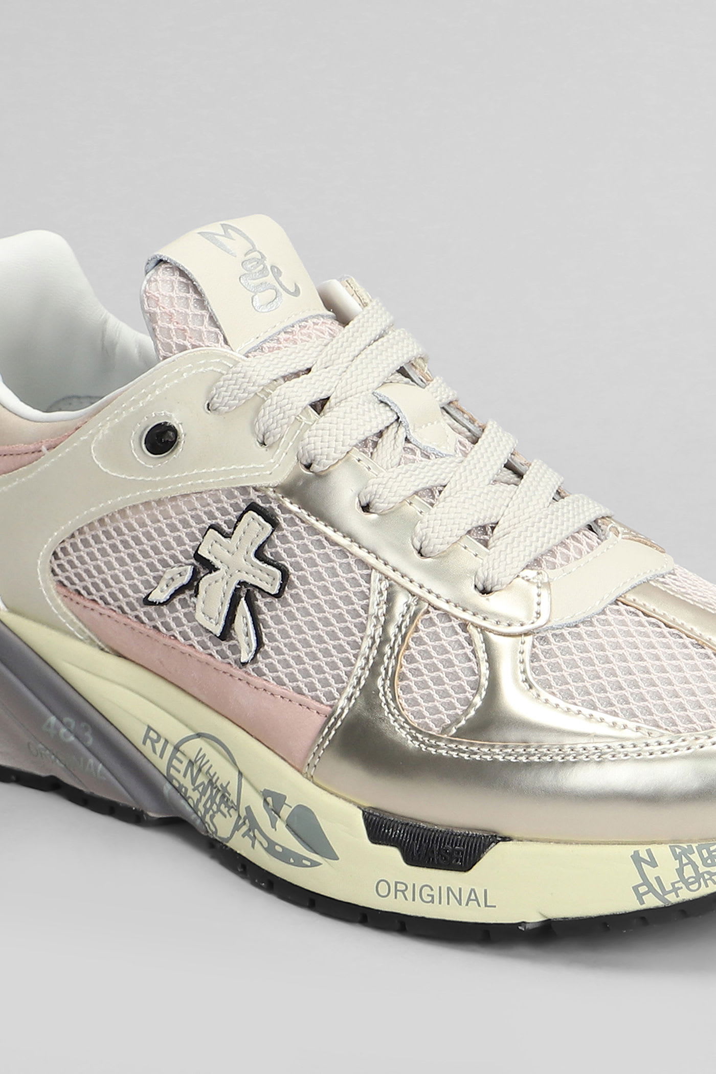 Premiata Mase Sneakers In Platinum Leather And Fabric In Silver