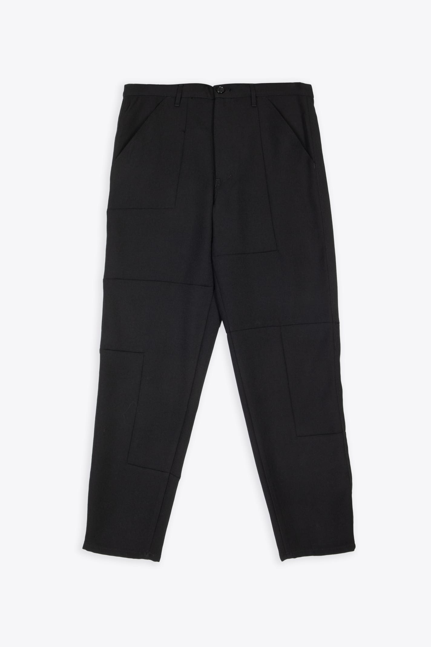 Mens Pants Woven Black wool patchwork tapered pant
