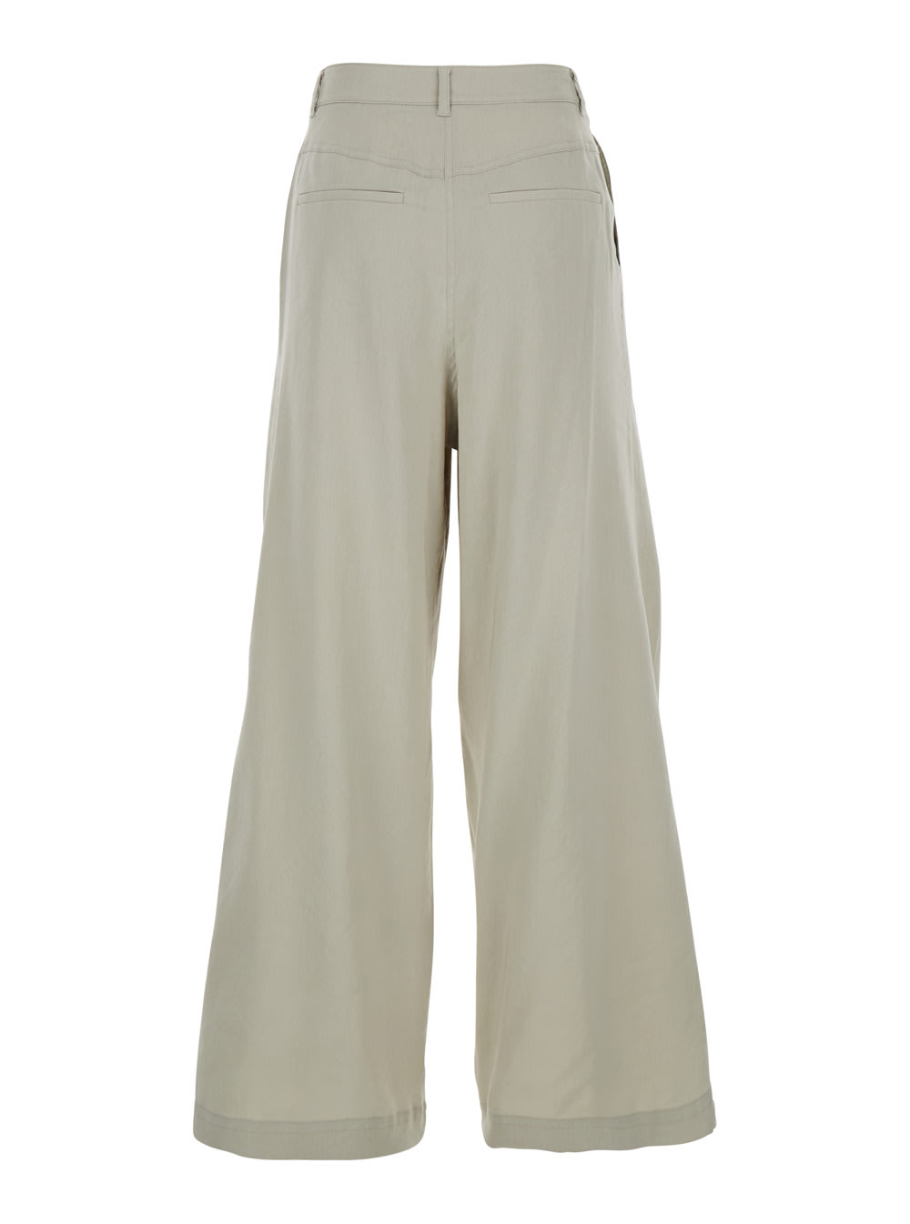 Low Classic Green Palazzo Pants With Front Pences In Cotton Blend Woman In Green