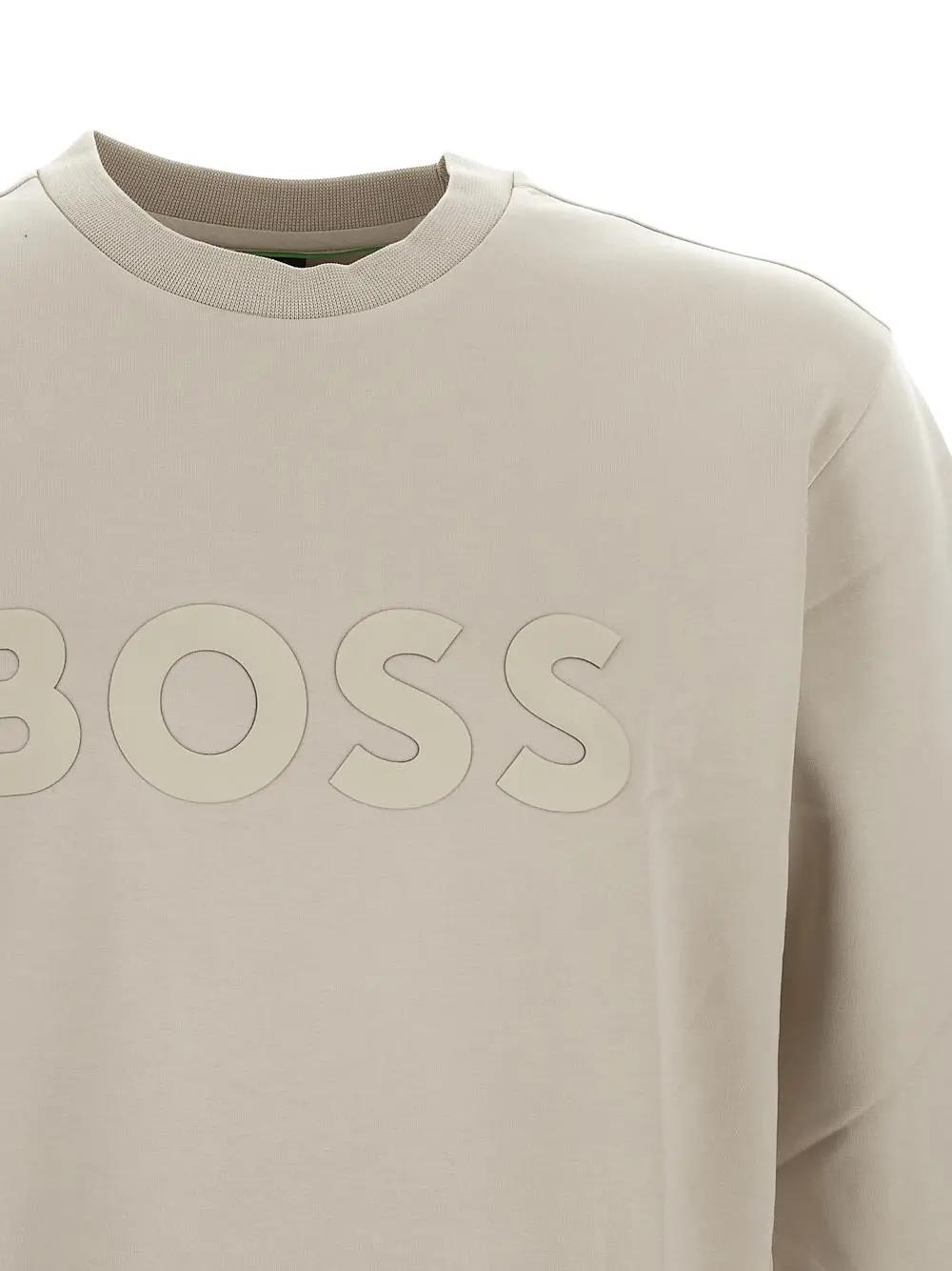 Shop Hugo Boss Logo Sweatshirt In Beige