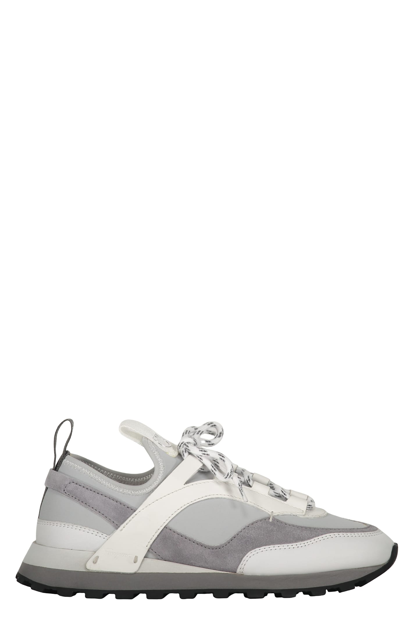 Ferragamo Techno Fabric And Leather Sneakers In Gray