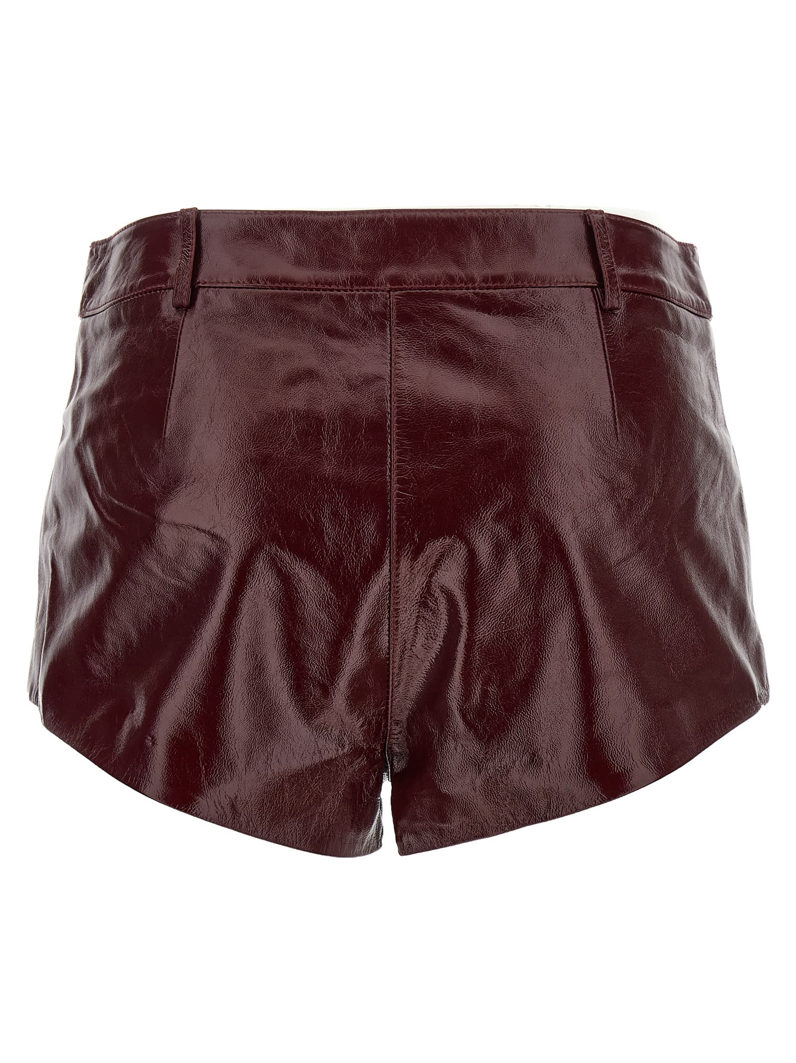 Self-portrait Leather Micro Shorts In Burgundy
