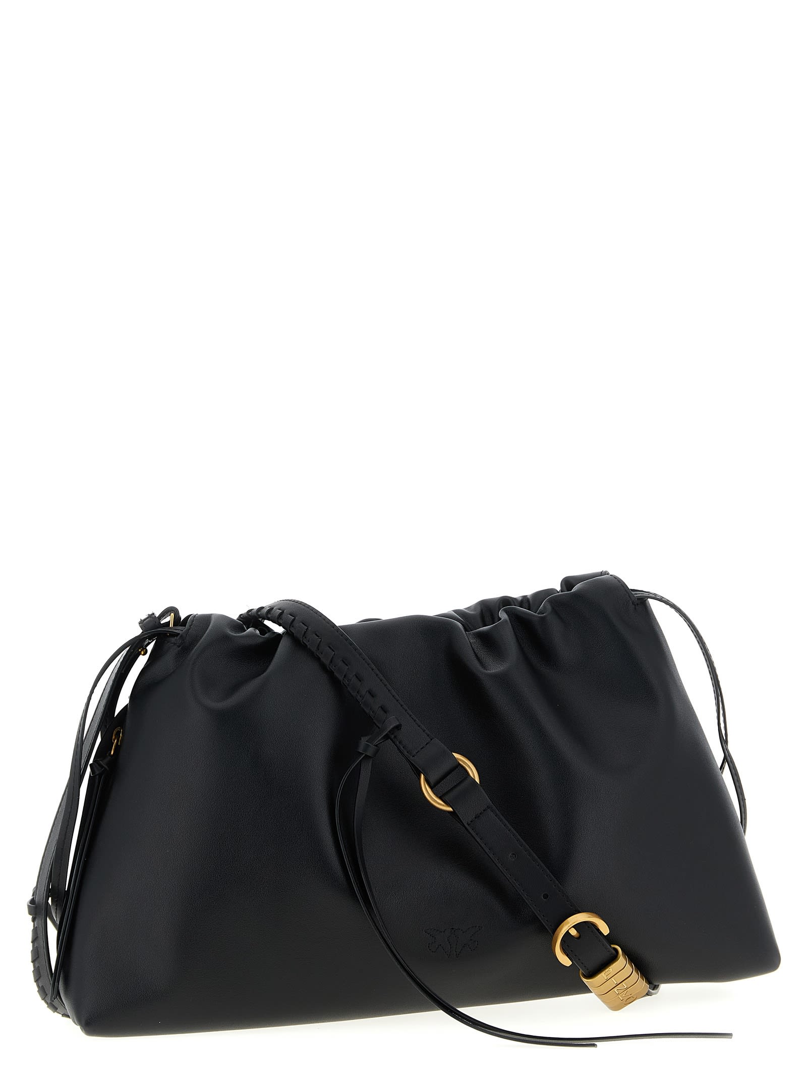 Pinko Maxi Clutch With Soft Calfskin Shoulder Strap In Black