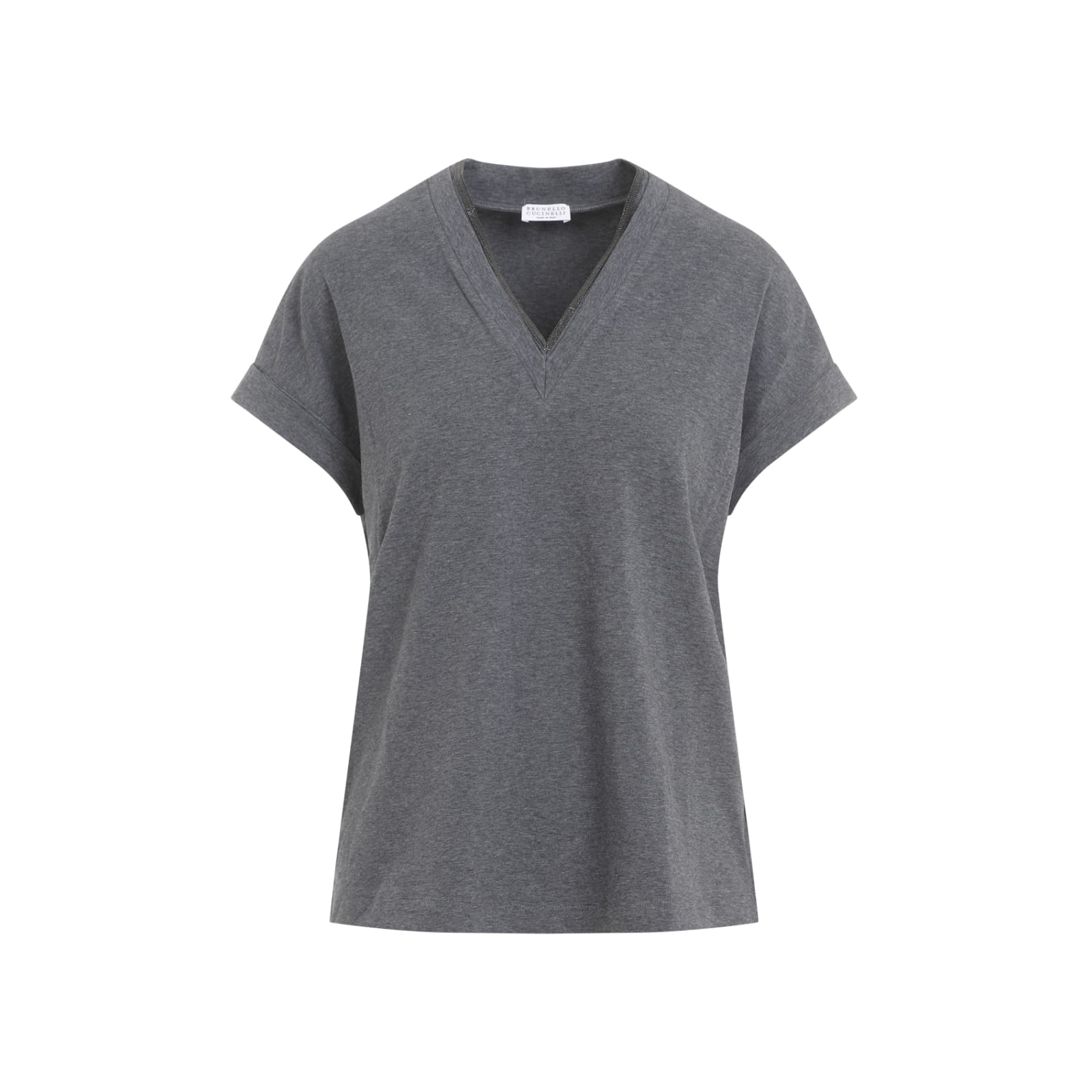 Shop Brunello Cucinelli V-neck Monile T-shirt In Grigio Scuro