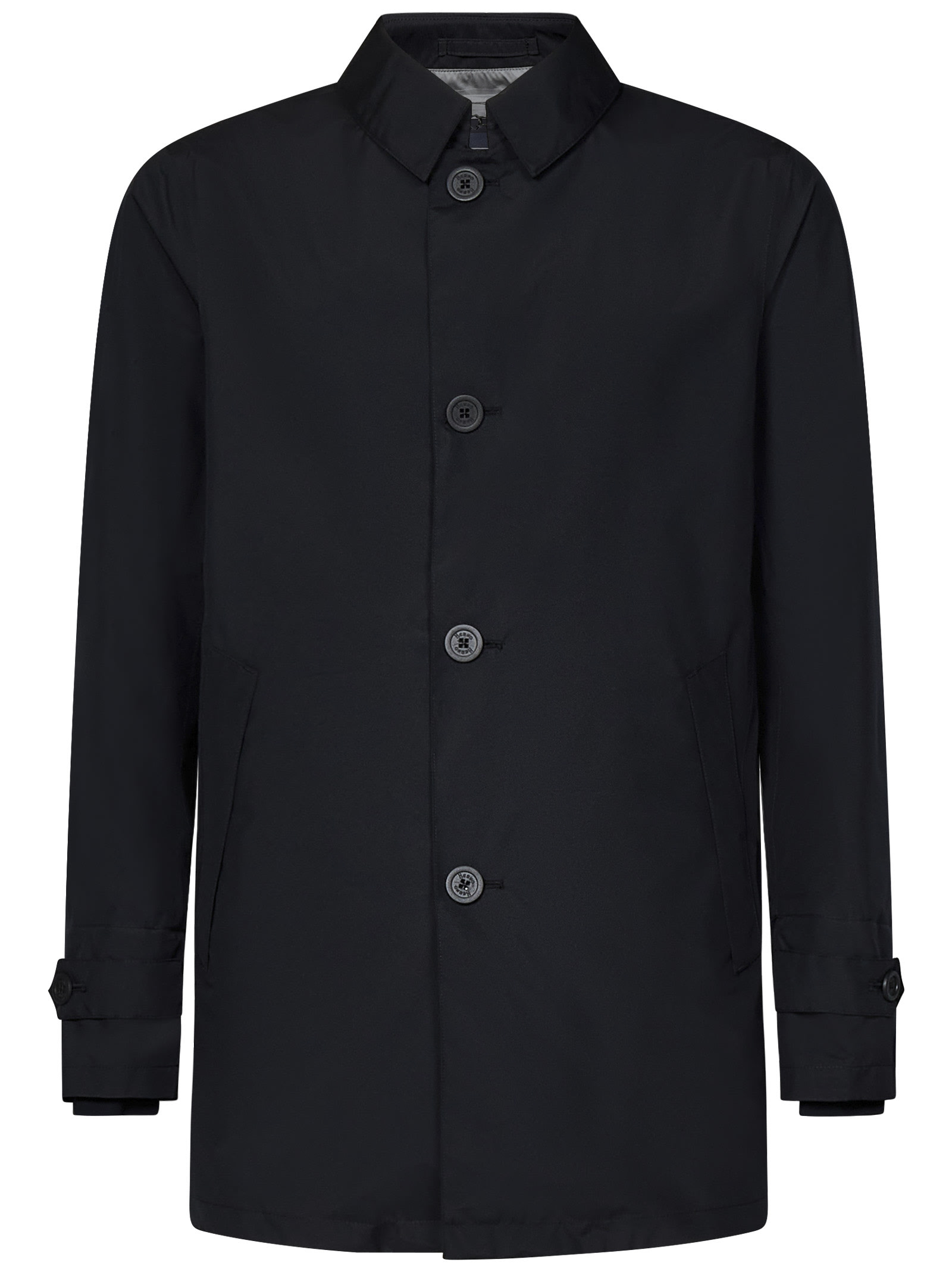 Herno Laminated Fabric Raincoat In Black