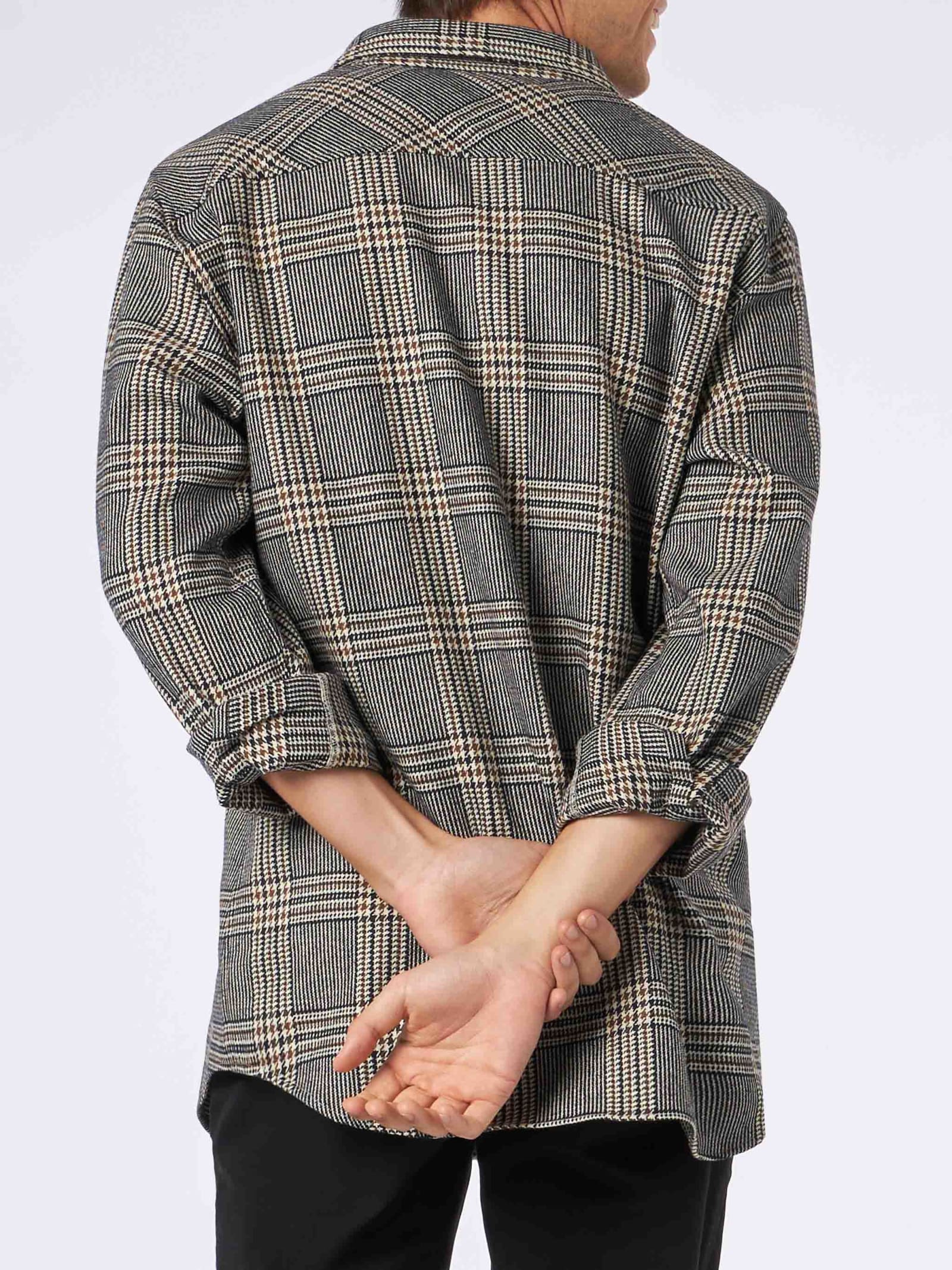 Mc2 Saint Barth Man Wooly Shirt With Prince Of Wales Pattern In Blue