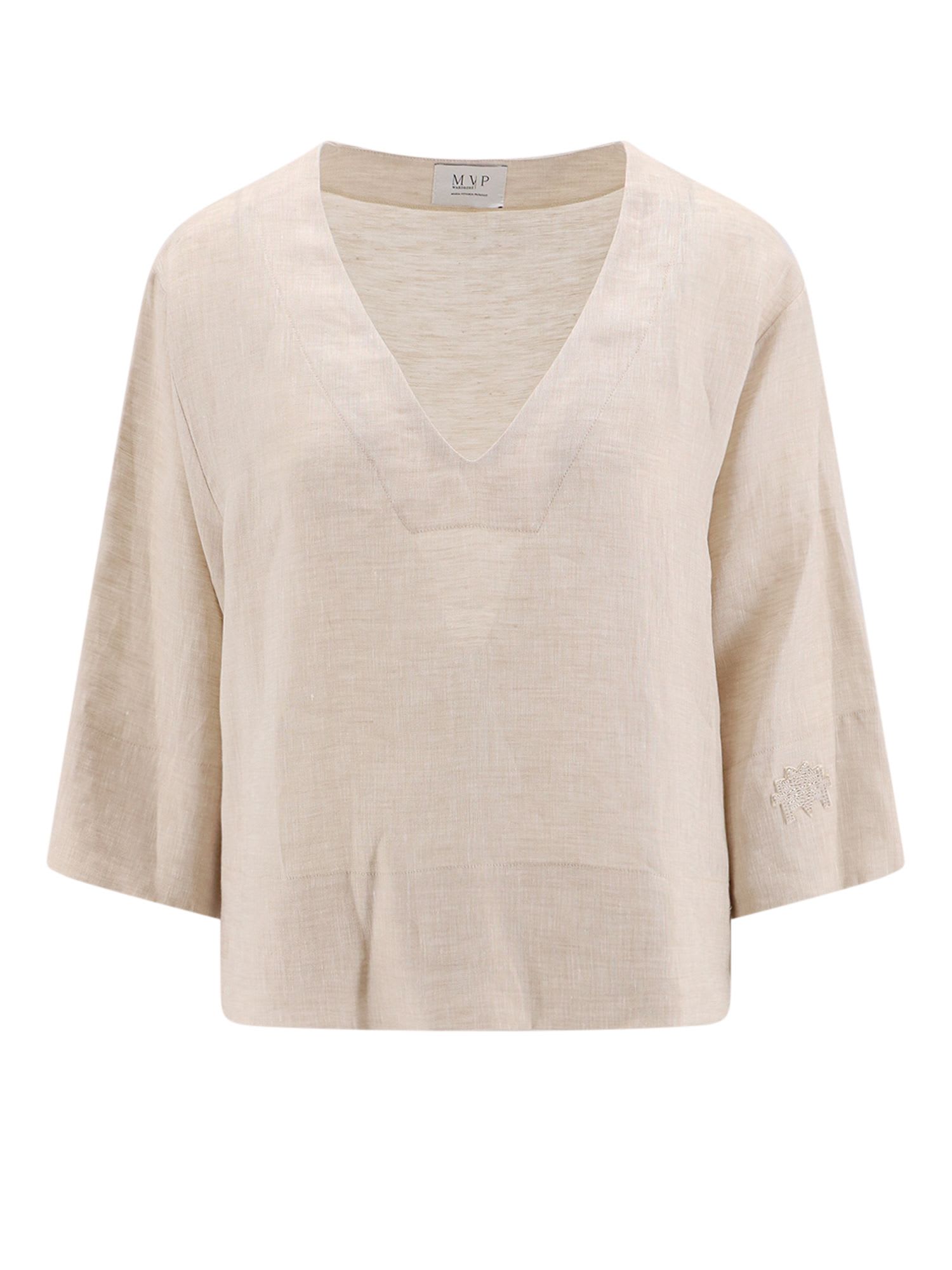 Shop Mvp Wardrobe Linen Blouse In Ivory