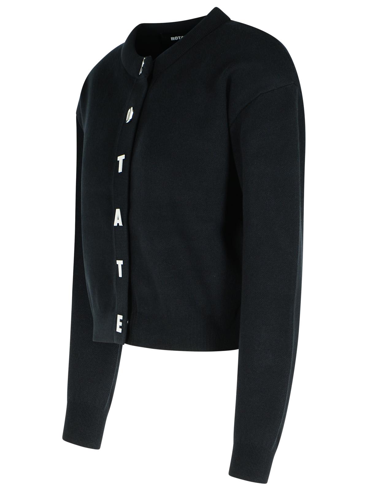 Rotate Birger Christensen Rotate Cropped Black Sweater With Padded Shoulders And Button Embellishments In Black