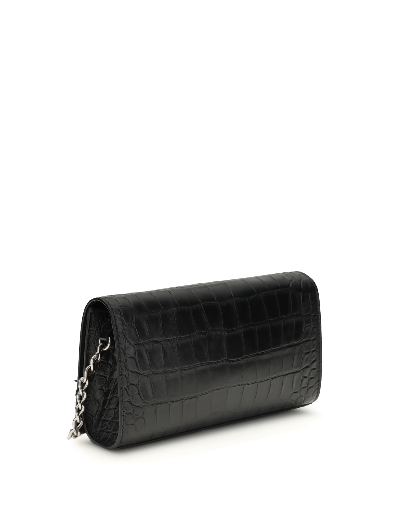 Balenciaga Crocodile Effect Shoulder Bag In Black