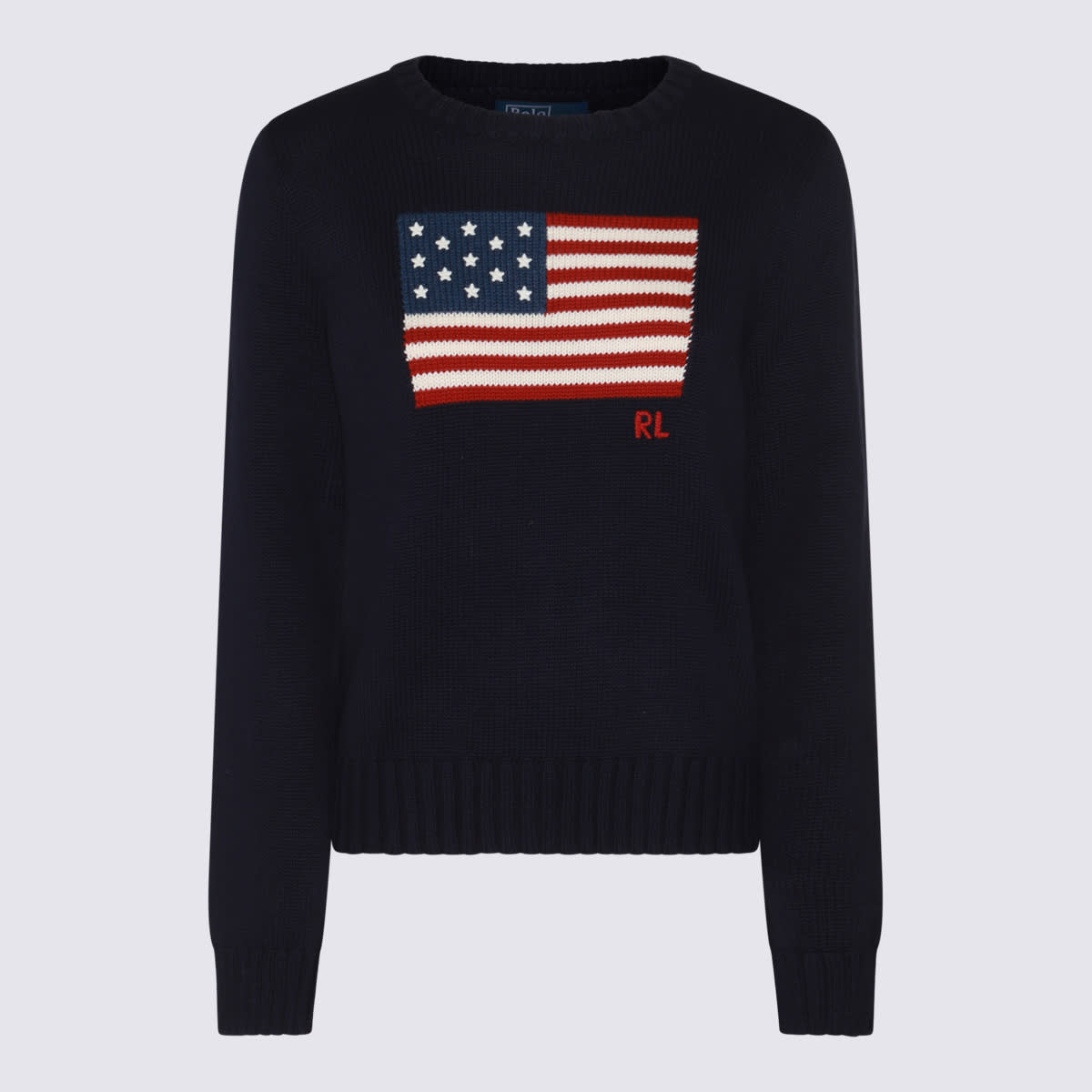 Shop Polo Ralph Lauren Navy Blue, Red And White Cotton Jumper
