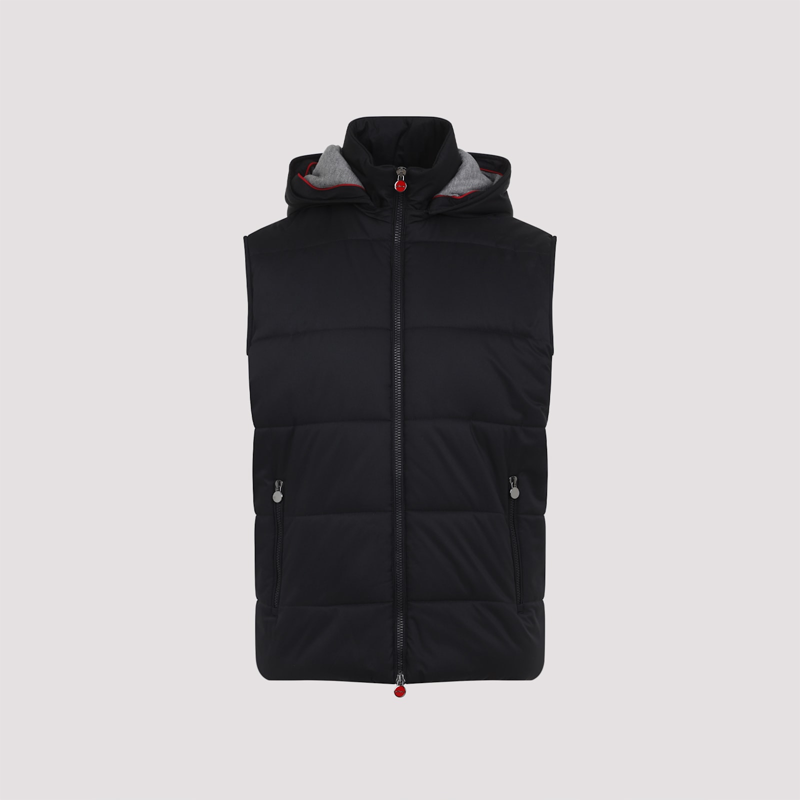 Kiton Hooded Quilted Jacket With Material Blend In Black