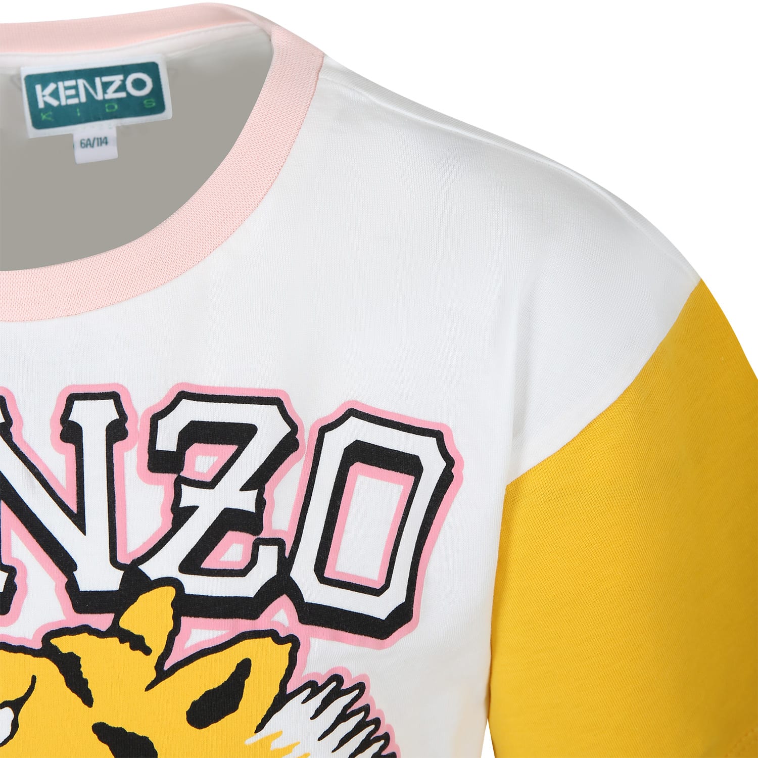 Shop Kenzo White Dress For Girl With Iconic Tiger And Logo