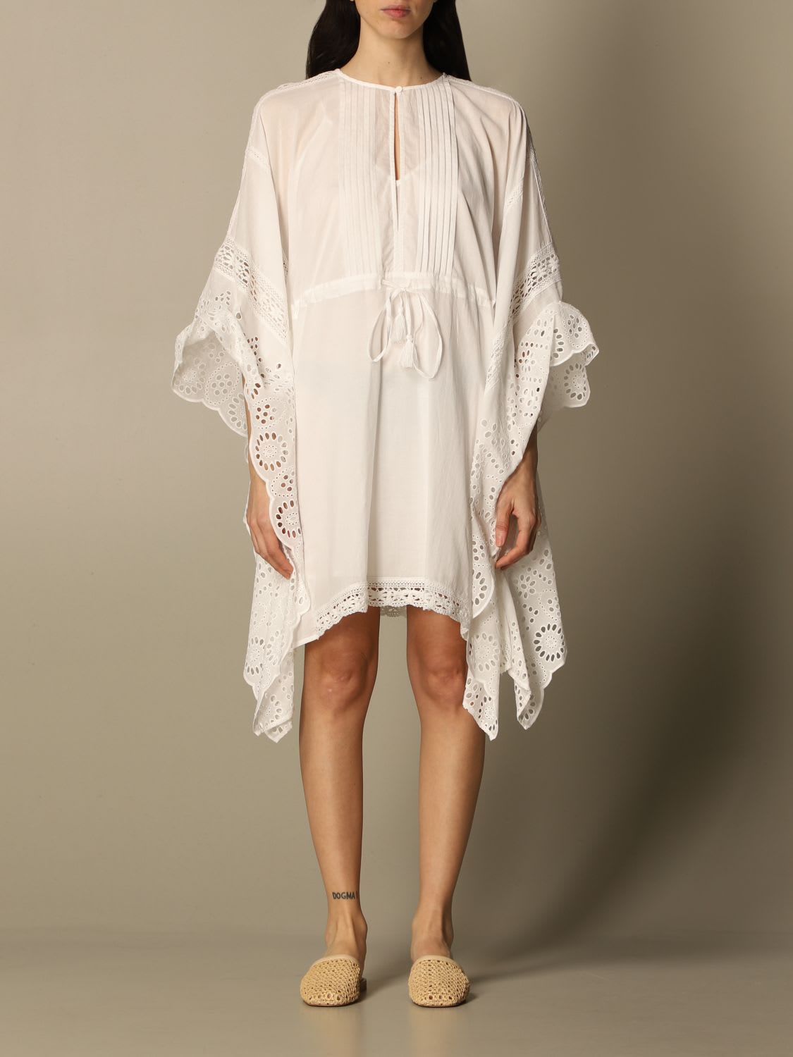 Twinset Dress Twin-set Kaftan Dress With Sangallo Details