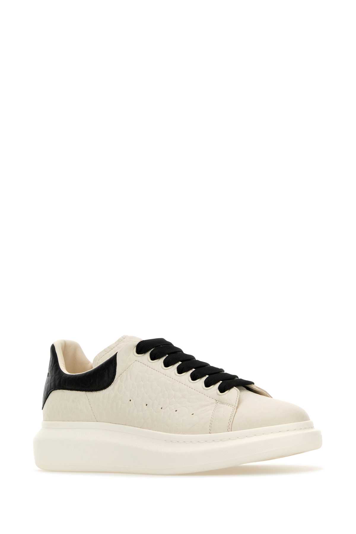ALEXANDER MCQUEEN WHITE LEATHER SNEAKERS WITH BLACK LEATHER HEEL