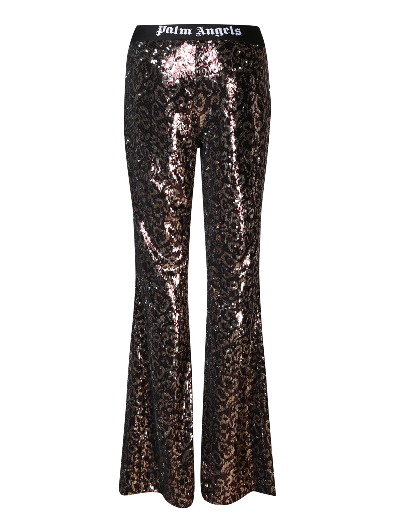 Shop Palm Angels Sequins Flared Trousers In Brown
