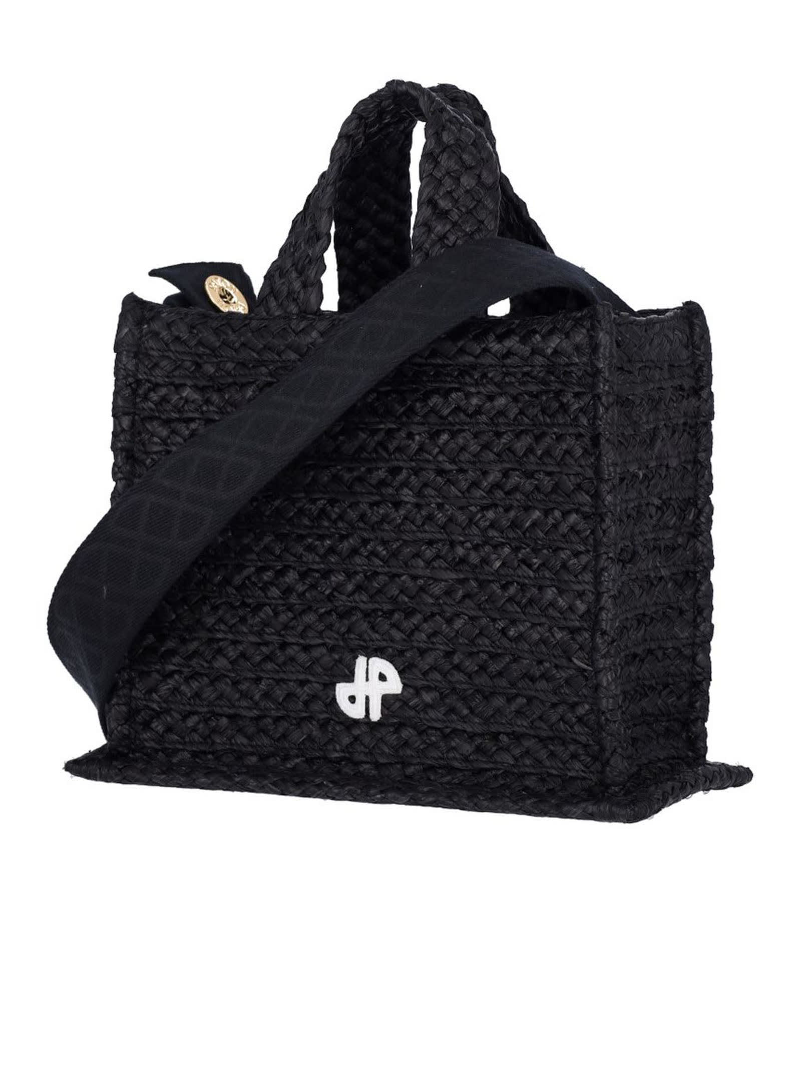 Shop Patou Black Jp Raffia Tote Bag