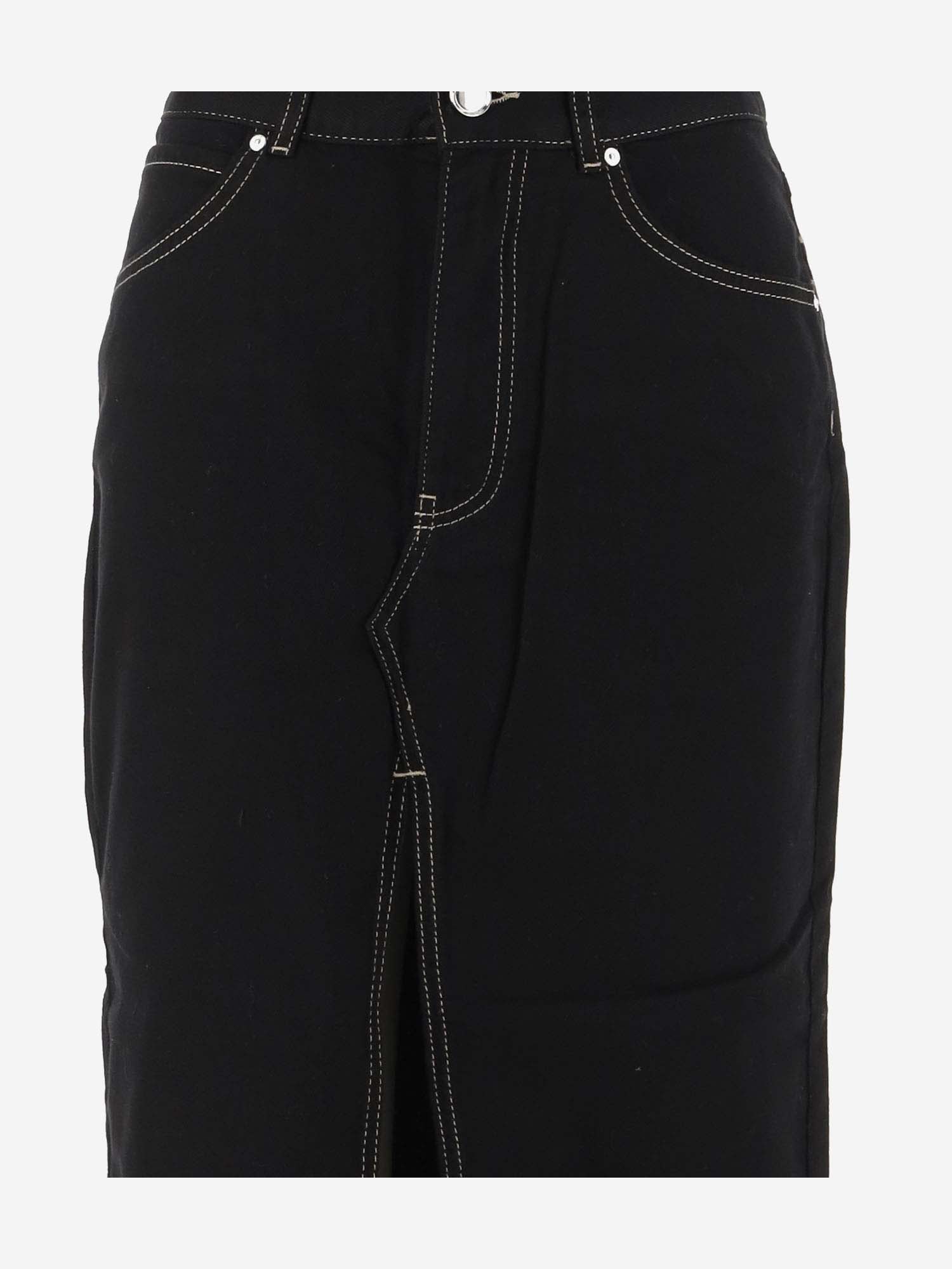 Shop Pinko Long Cotton Denim Skirt In Black