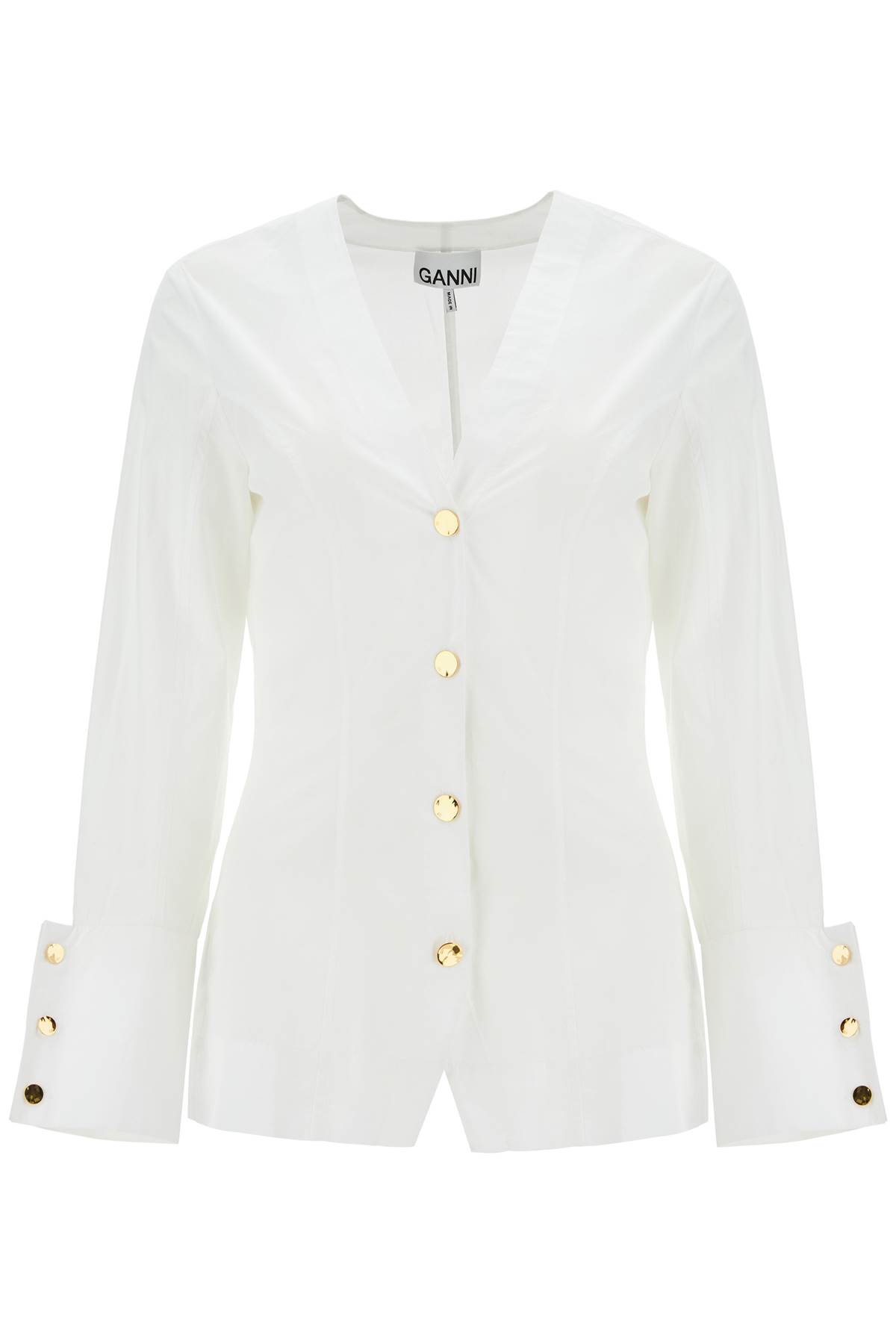 Shop Ganni V-neck Shirt With Collar In Bright White (white)