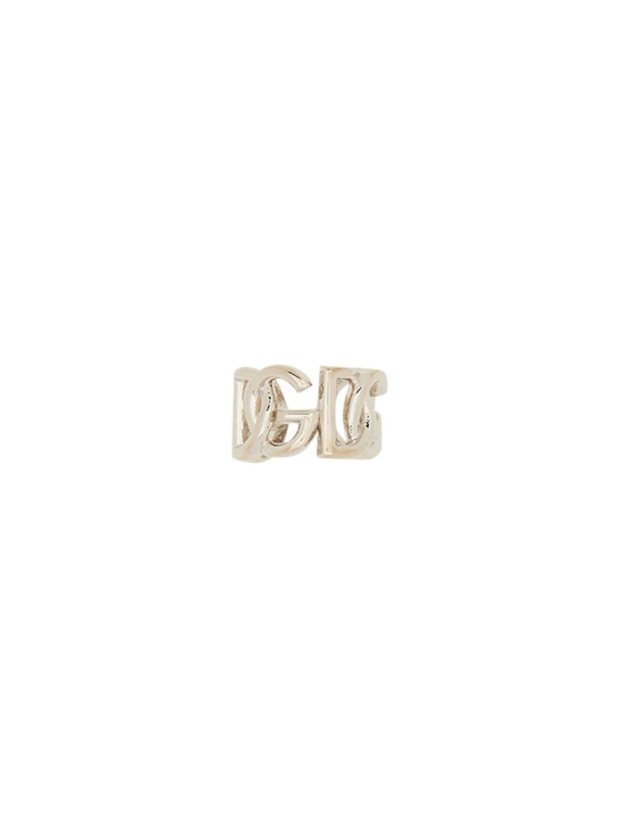Shop Dolce & Gabbana Mono Ear Ear Cuff With Logo In Silver