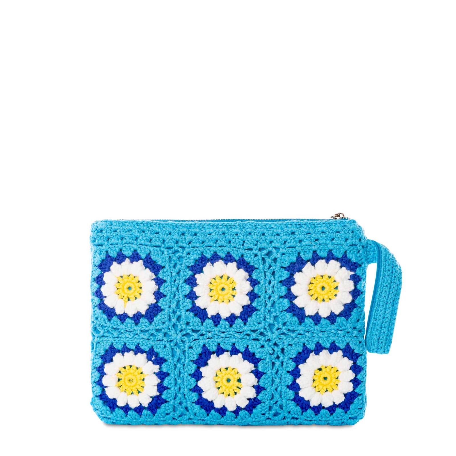 Shop Mc2 Saint Barth Parisienne Crochet Pouch Bag With Daisy Embroidery In Blue