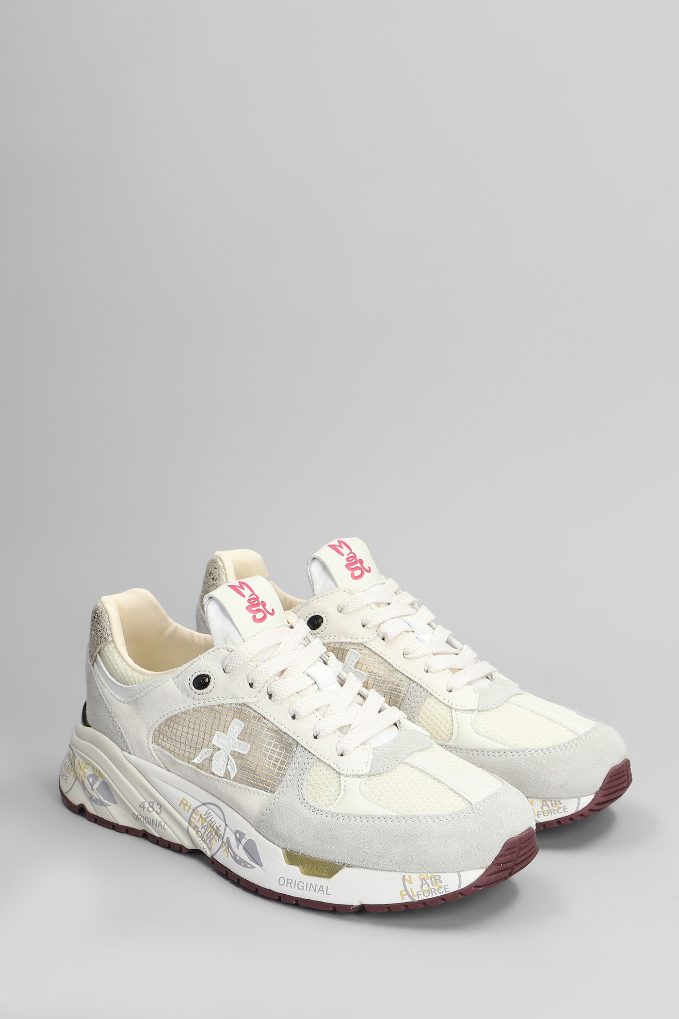 Premiata Mase Sneakers In Grey Suede And Fabric In Sand