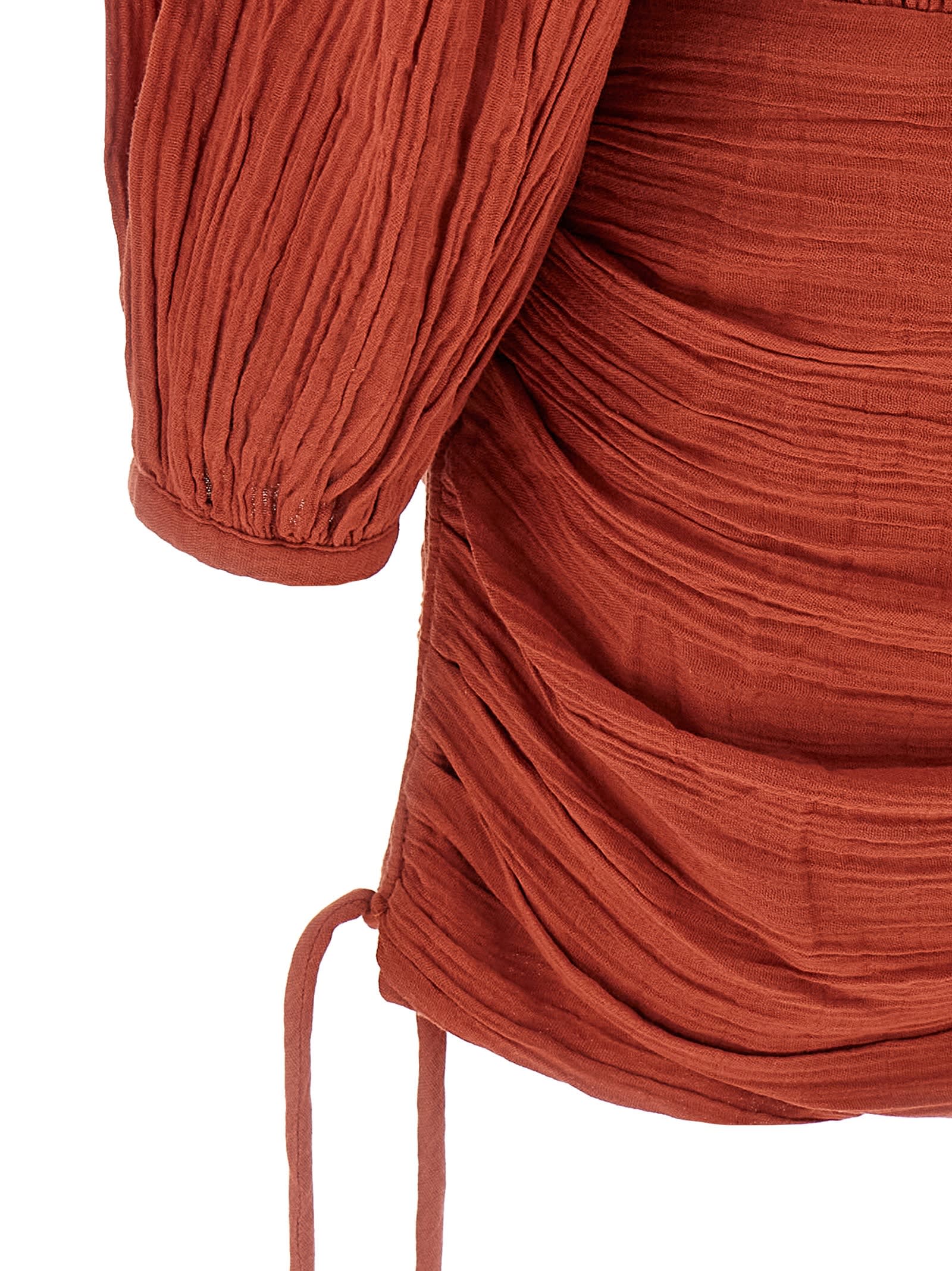 Isabel Marant Dress With Trim Drawstring Pleats Sleeves In Orange