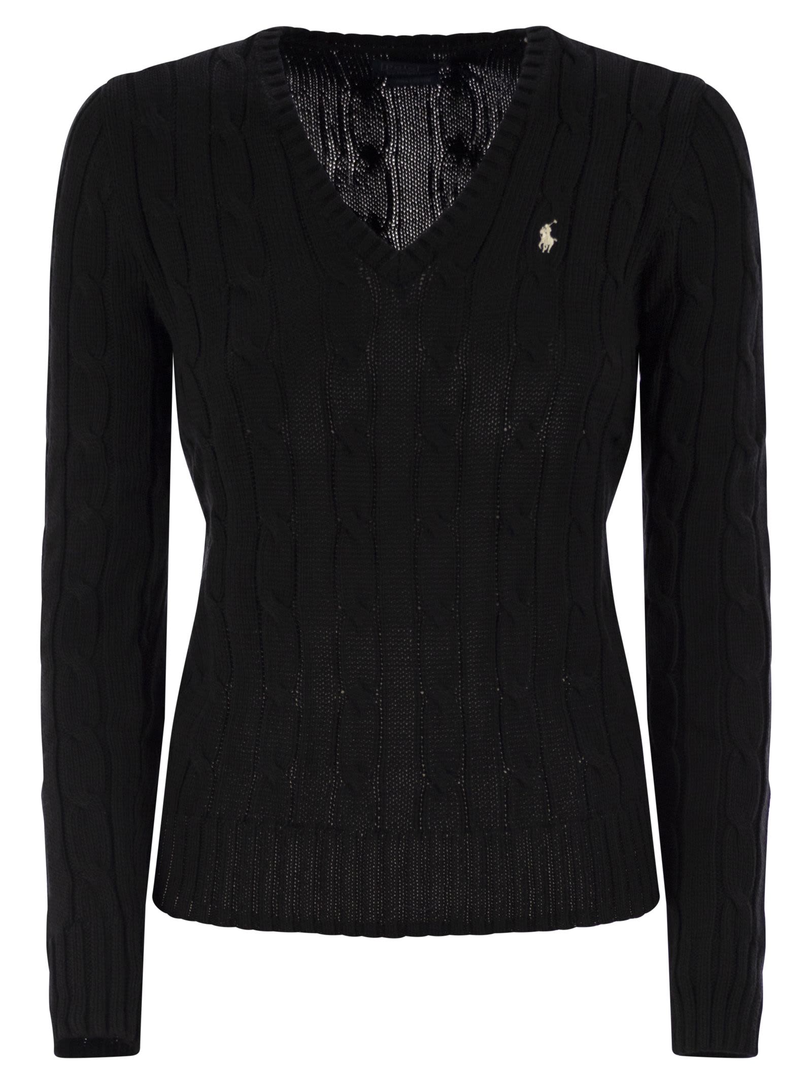 Polo Ralph Lauren Plaited Cotton V-neck Sweater Sweater