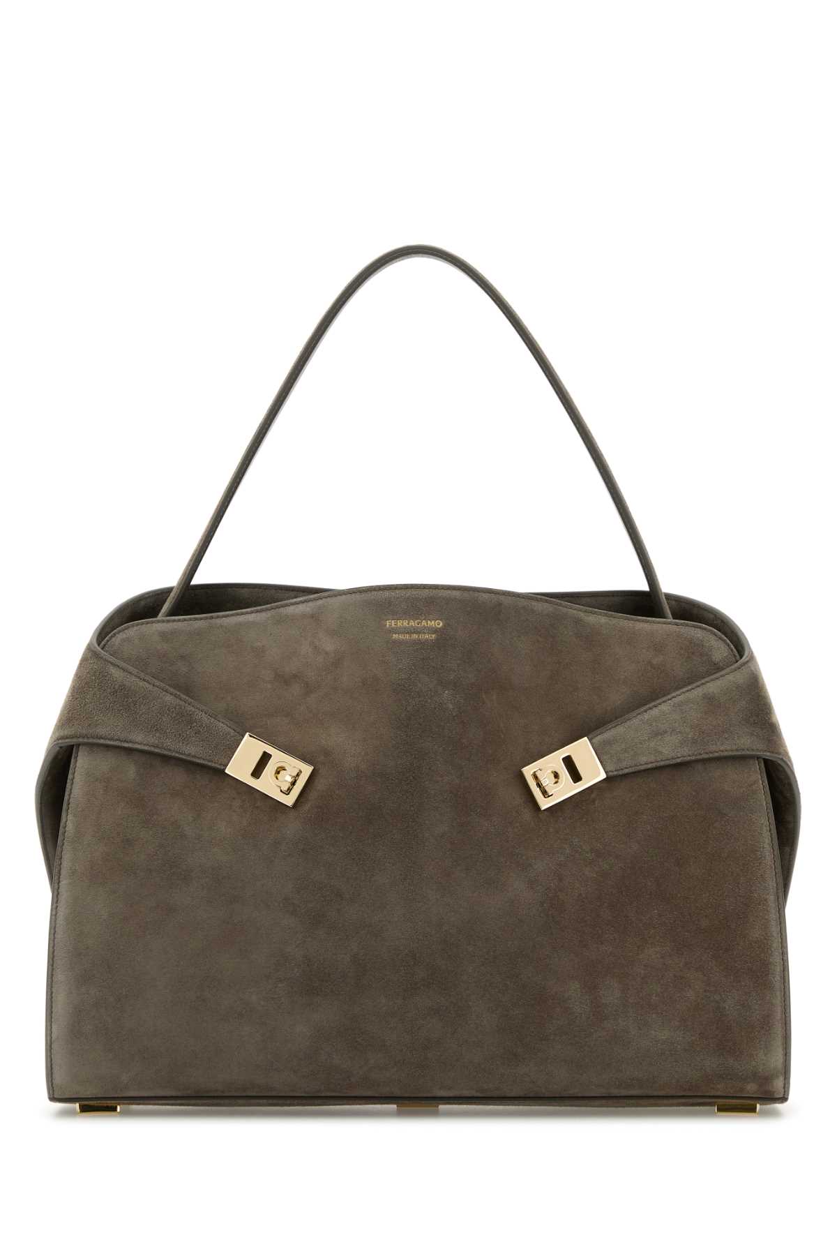 FERRAGAMO GREY SUEDE LARGE HUG SOFT SHOULDER BAG
