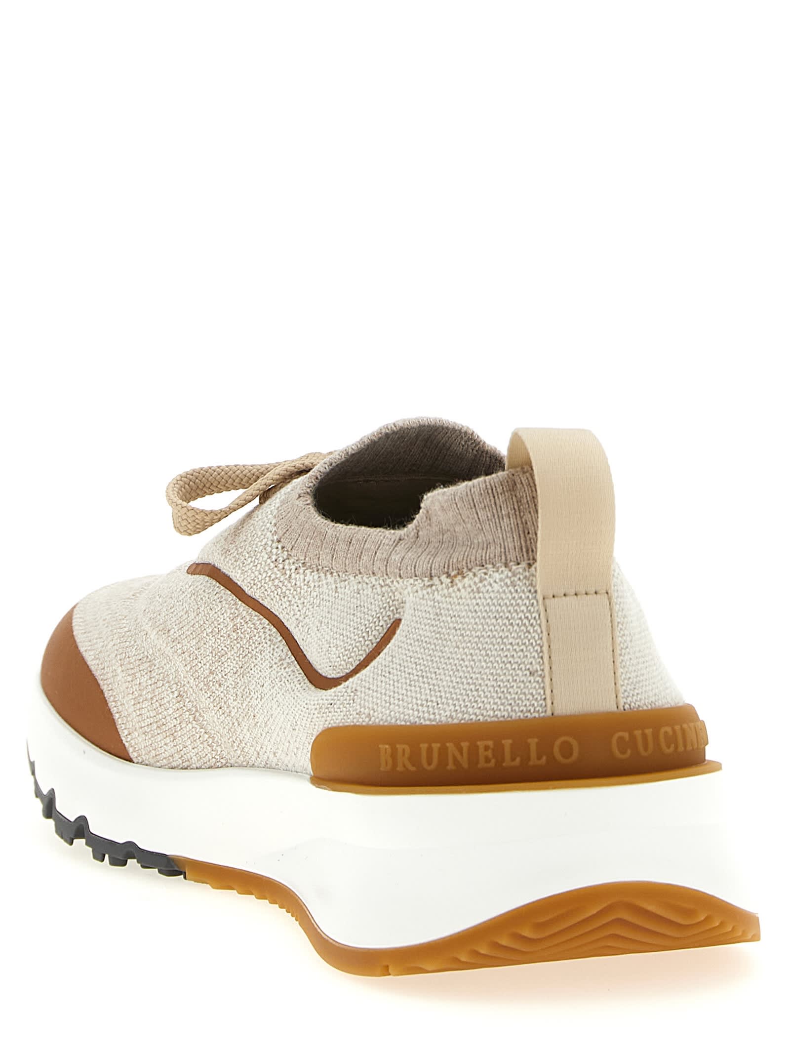 Brunello Cucinelli Canvas Sneakers With Contrasting Toe Cap In Neutral