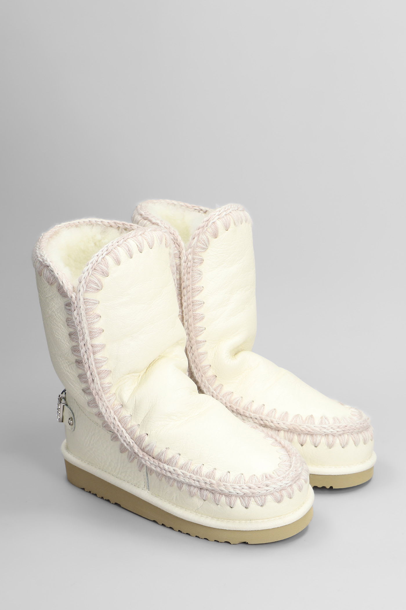 Mou Eskimo 24 Low Heels Ankle Boots In White Suede In Multi