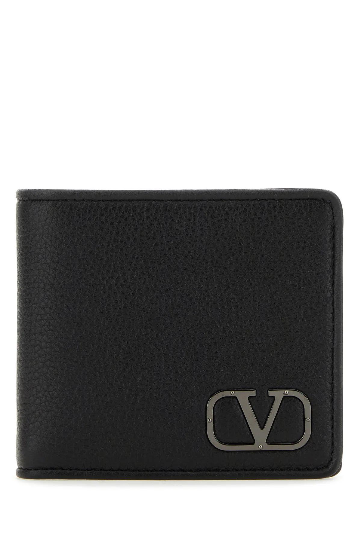 Valentino Garavani Black Leather Vlogo Wallet In Nero