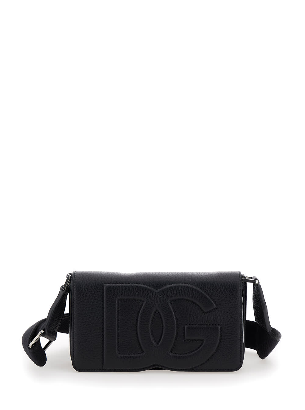 Shop Dolce & Gabbana Mini Black Crossbody Bag With Quilted Logo In Hammered Leather Man