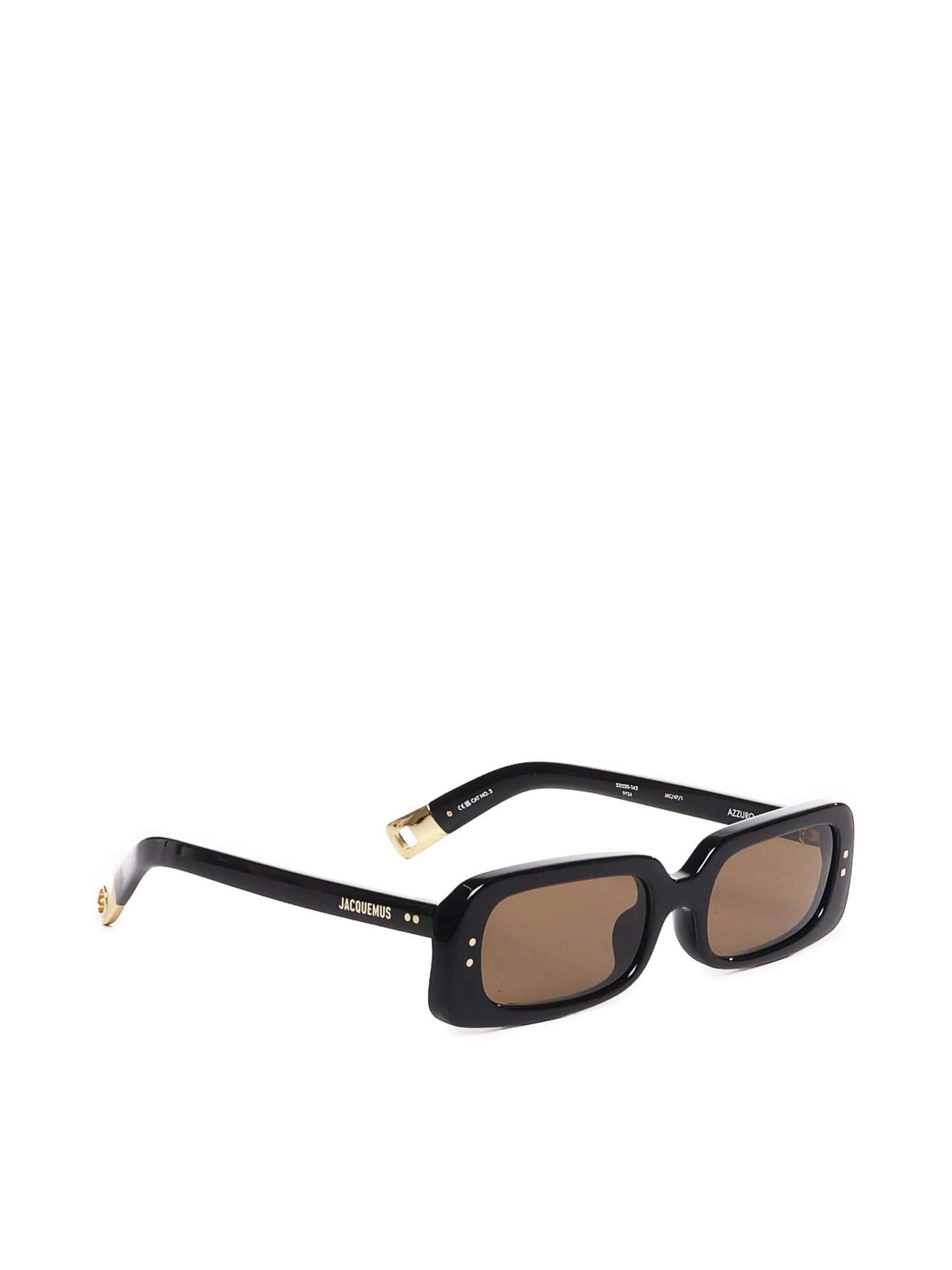 Shop Jacquemus Ovalo Sunglasses In Acetate In Azzuro Black Yellow Gold